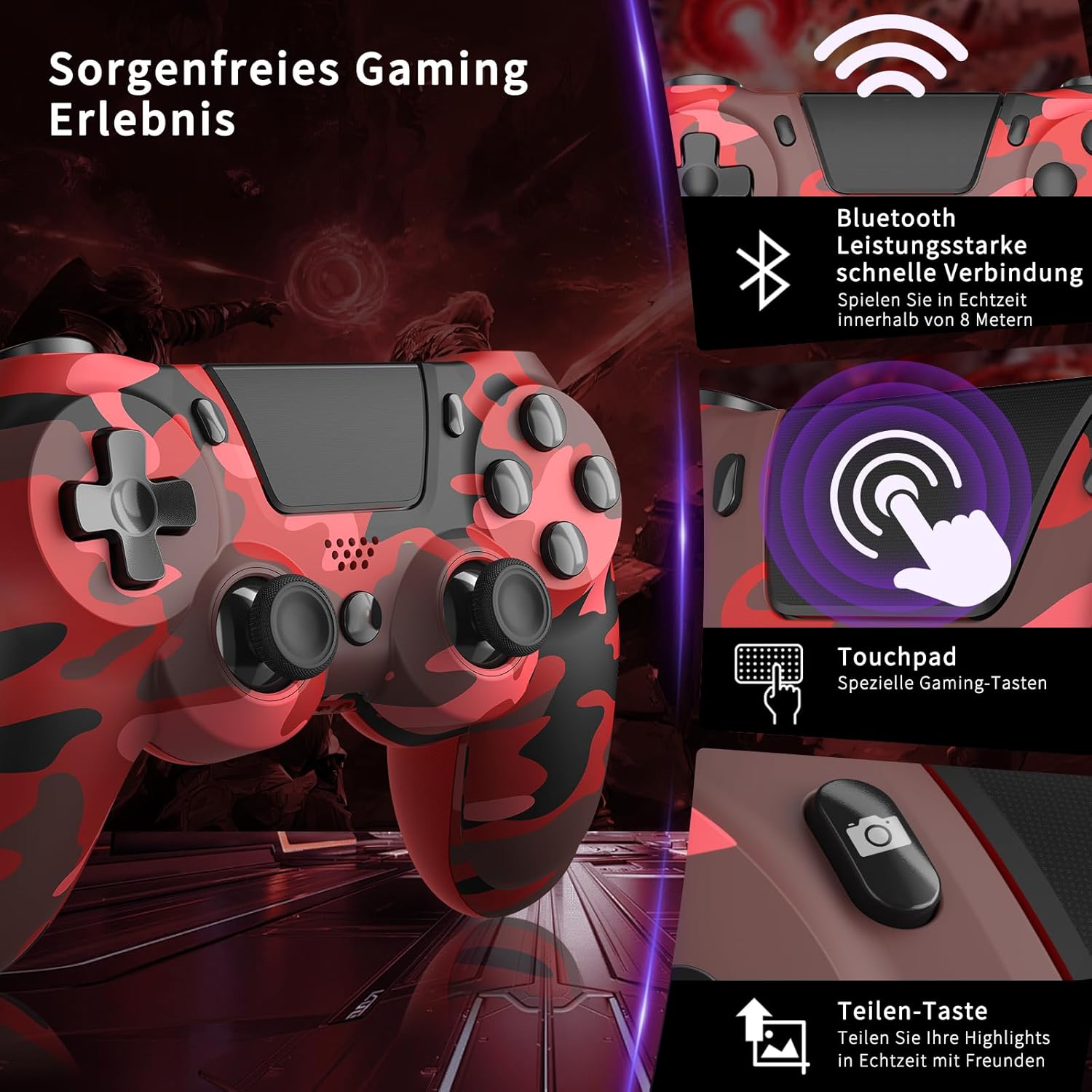Thumbnail 3 de ancihdgm Wireless Controller für PS4 – Kabelloser Gamepad mit Dual-Vibration, Touchpad und 1000 mAh Akku