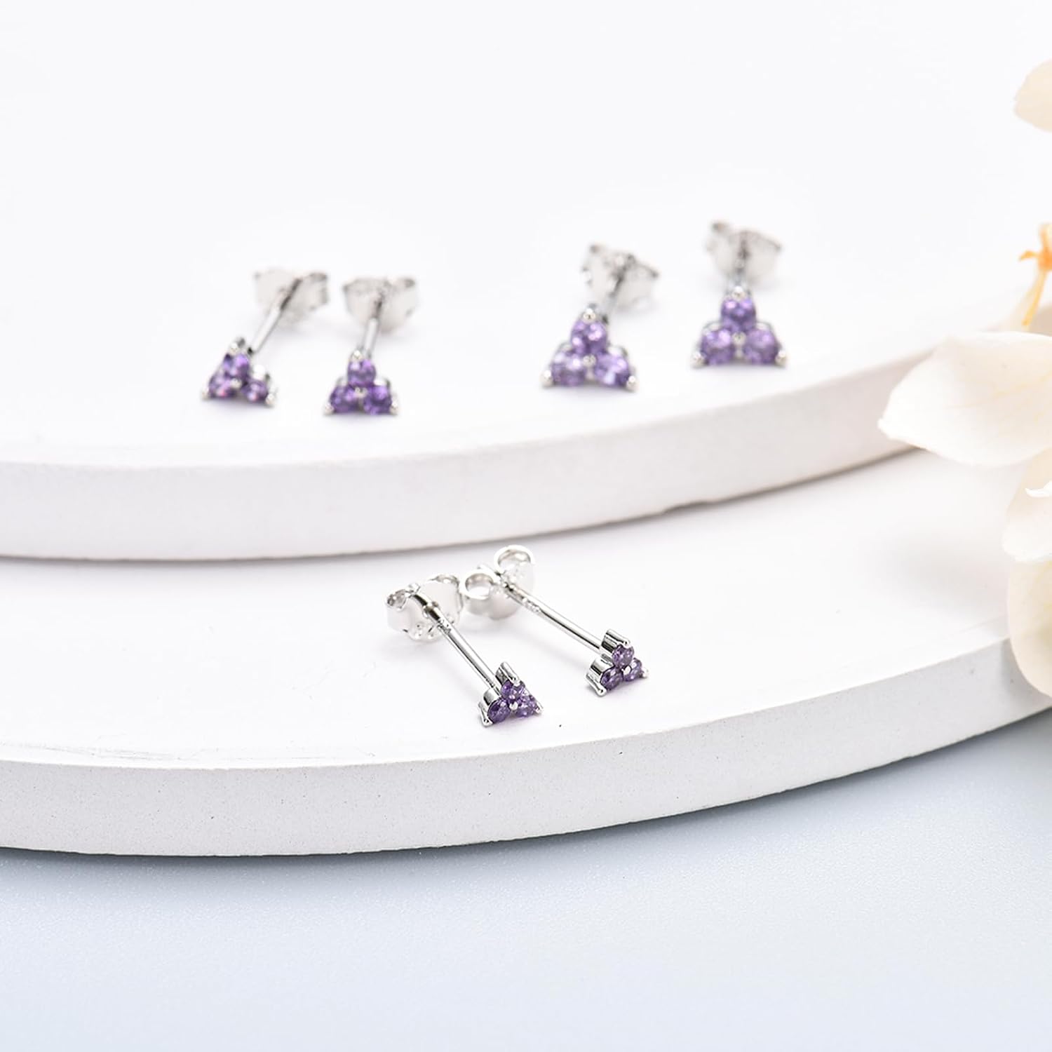 Detalle de MASOP Ohrstecker Silber 925 Gold/Rosegold Set – 3 Paar mit Zirkonia (3 mm/4 mm/5 mm)