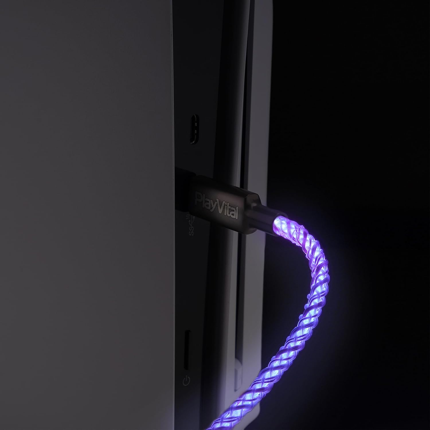 Detalle de playvital 6.56FT Illuminated Charging Cable (Type C to C) for PS5 Edge, Xbox controllers and Switch Pro
