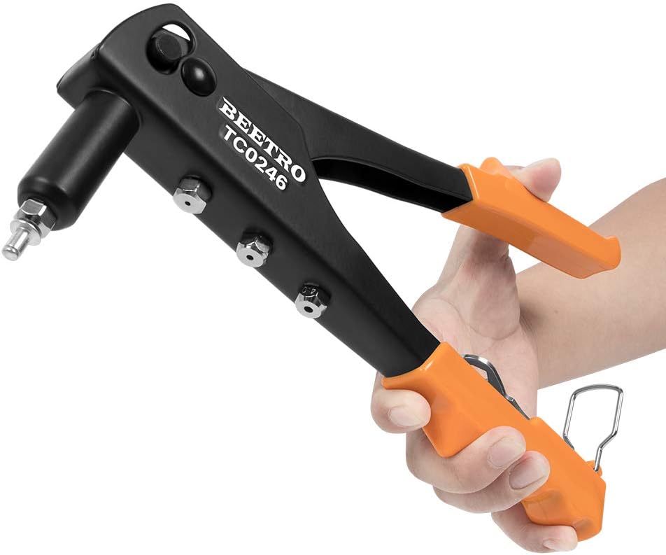 Detalle de BEETRO Heavy Duty Hand Riveter Review: 4 size set with 100 rivets for metal, plastic and leather
