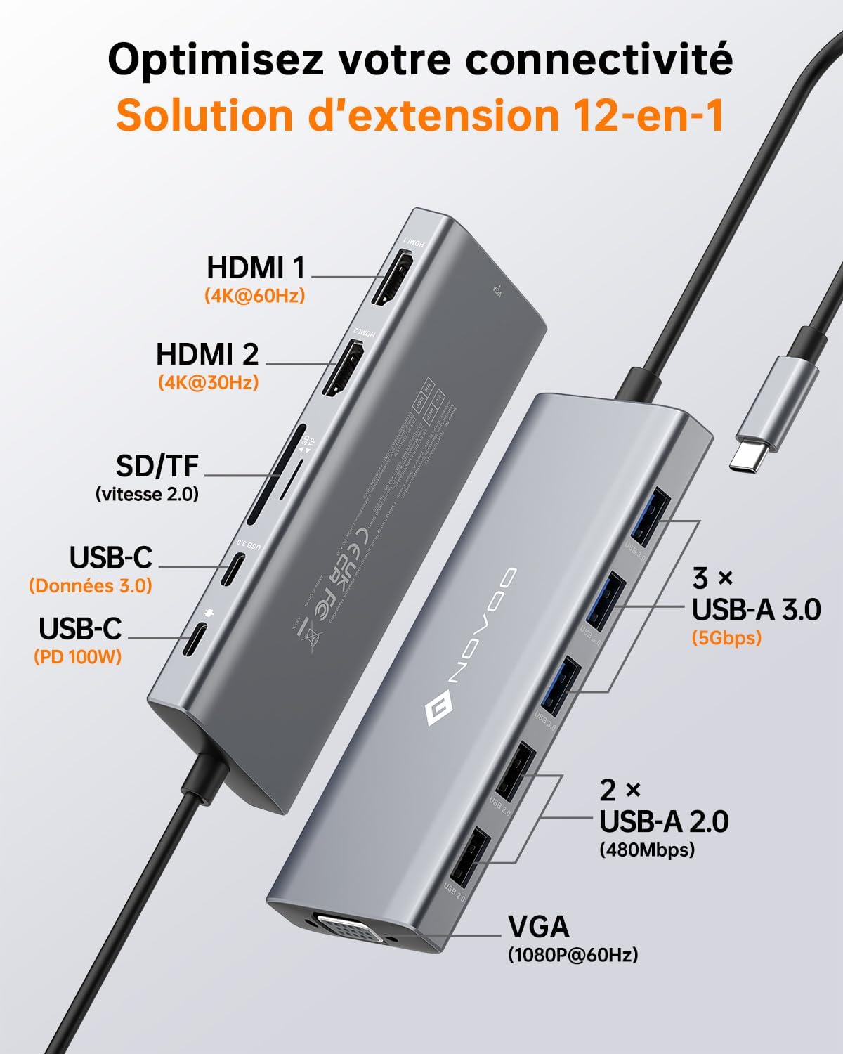 Detalle 2 de NOVOO Station USB C 12 en 1