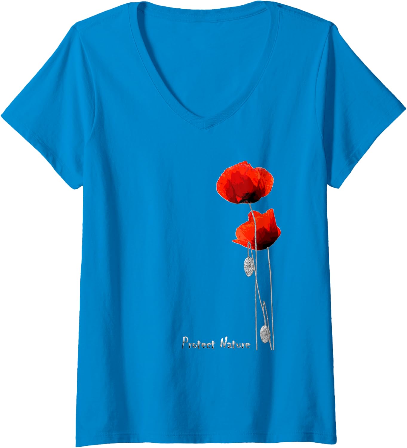 Detalle 2 de Femme Coquelicots Rouges et Abeille | T-shirt Protect Nature avec Col en V