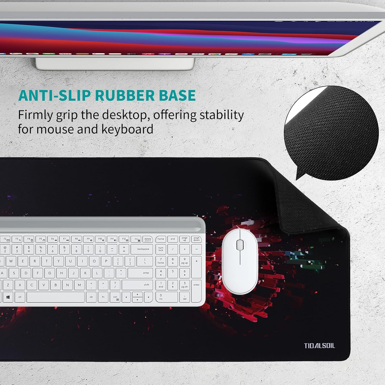 Thumbnail 5 de TIDALSOIL Gaming Mauspad XXL 900×400 mm – Rote Pixel, rutschfeste Gummibasis