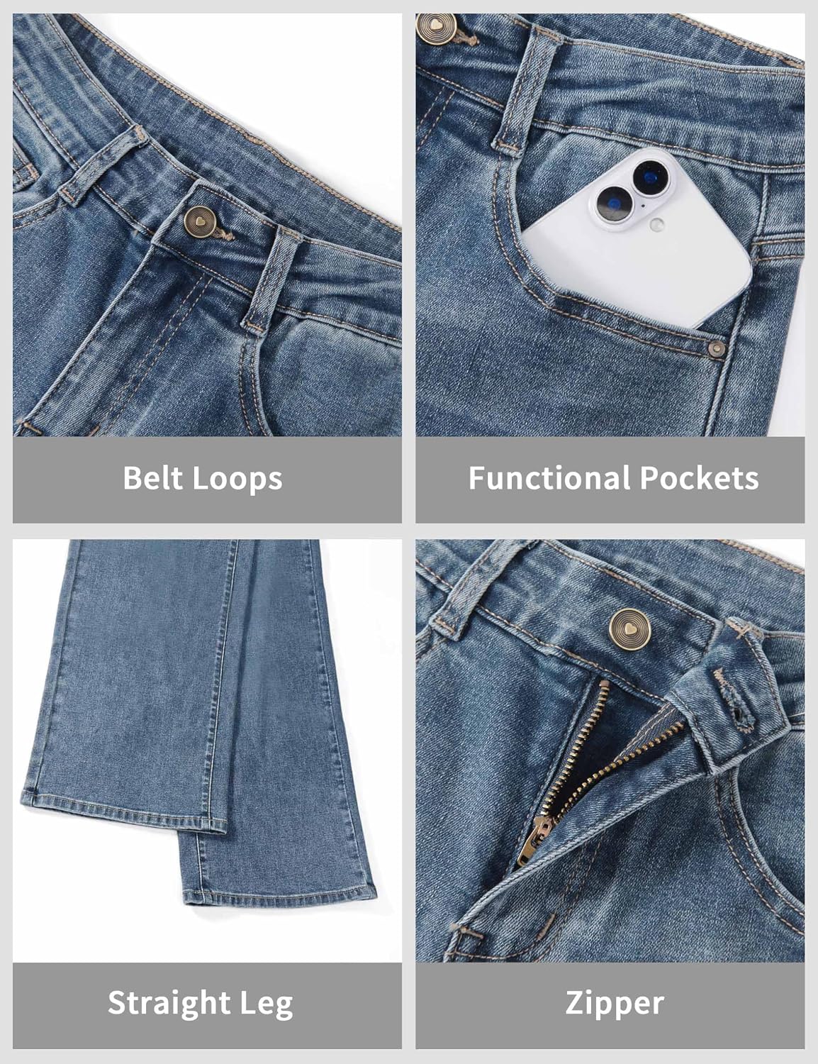 Thumbnail 4 de THE GYM PEOPLE Women's Baggy Jeans, Mid-Rise Wide Straight Leg Stretch Denim