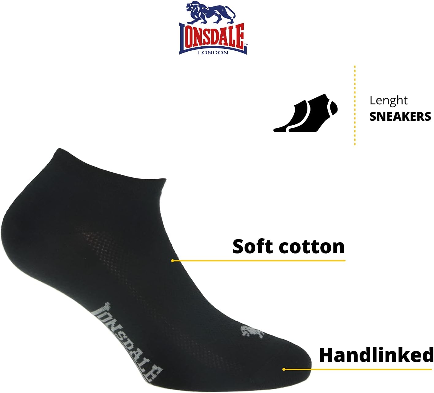 Detalle de Lonsdale Invisible Fresh: 6 Paia di Calzini Sneaker in cotone Piquet, comfort e versatilità