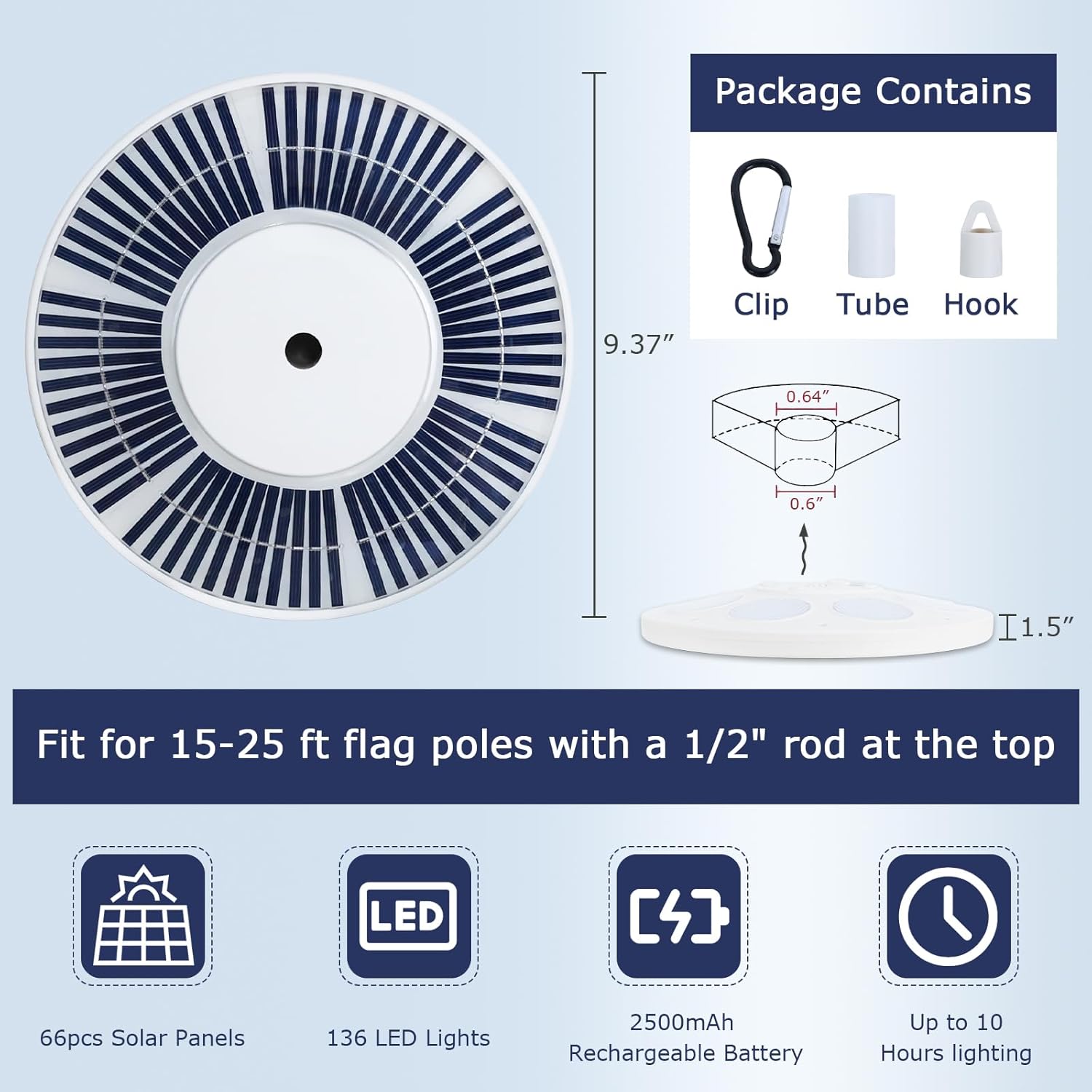 Detalle de PHITRIC Flag Pole Light 136 LED 🌙