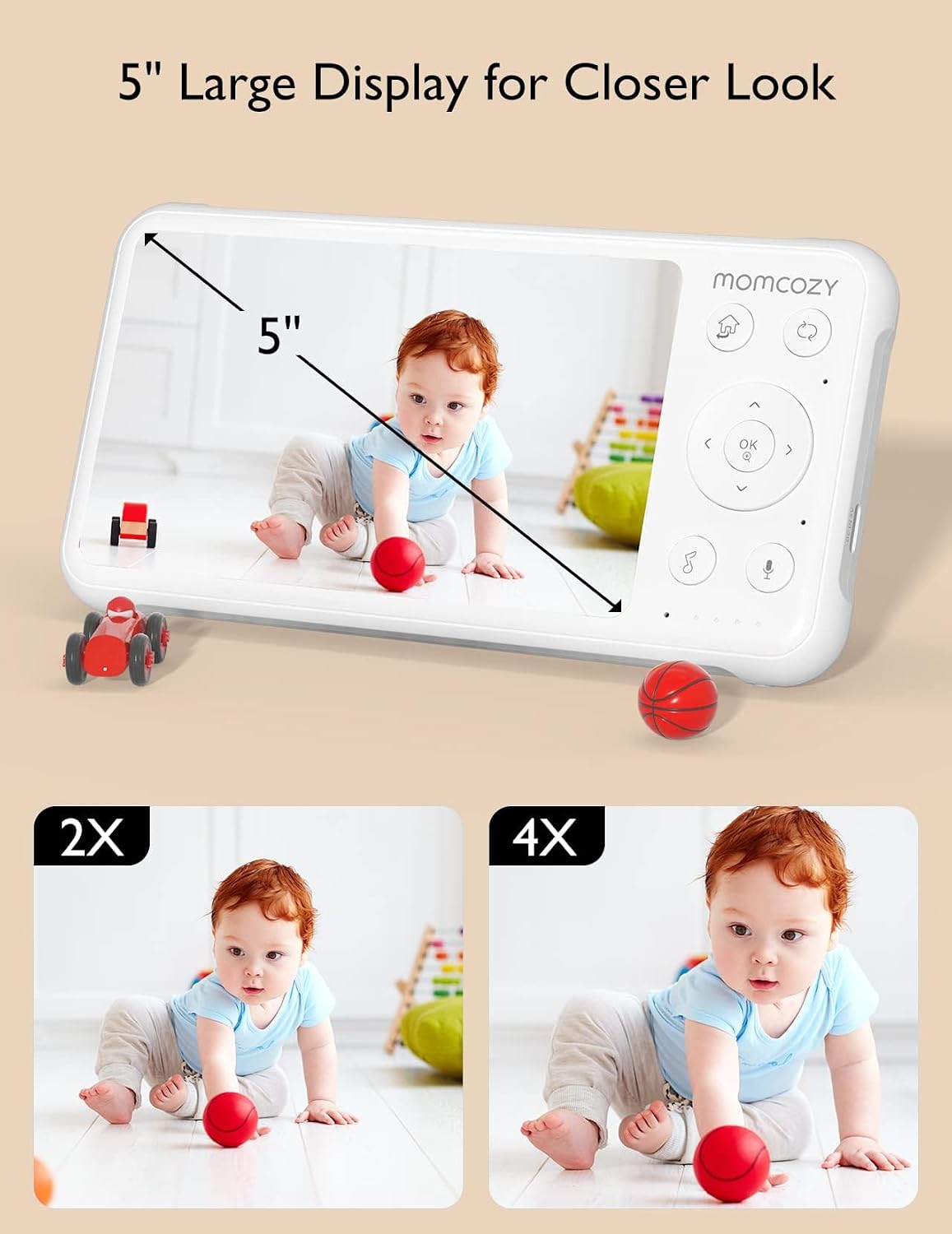 Thumbnail 3 de momcozy Baby Monitor with 2 Cameras: 5-Inch 1080P Split Screen, No WiFi, 5000mAh Battery