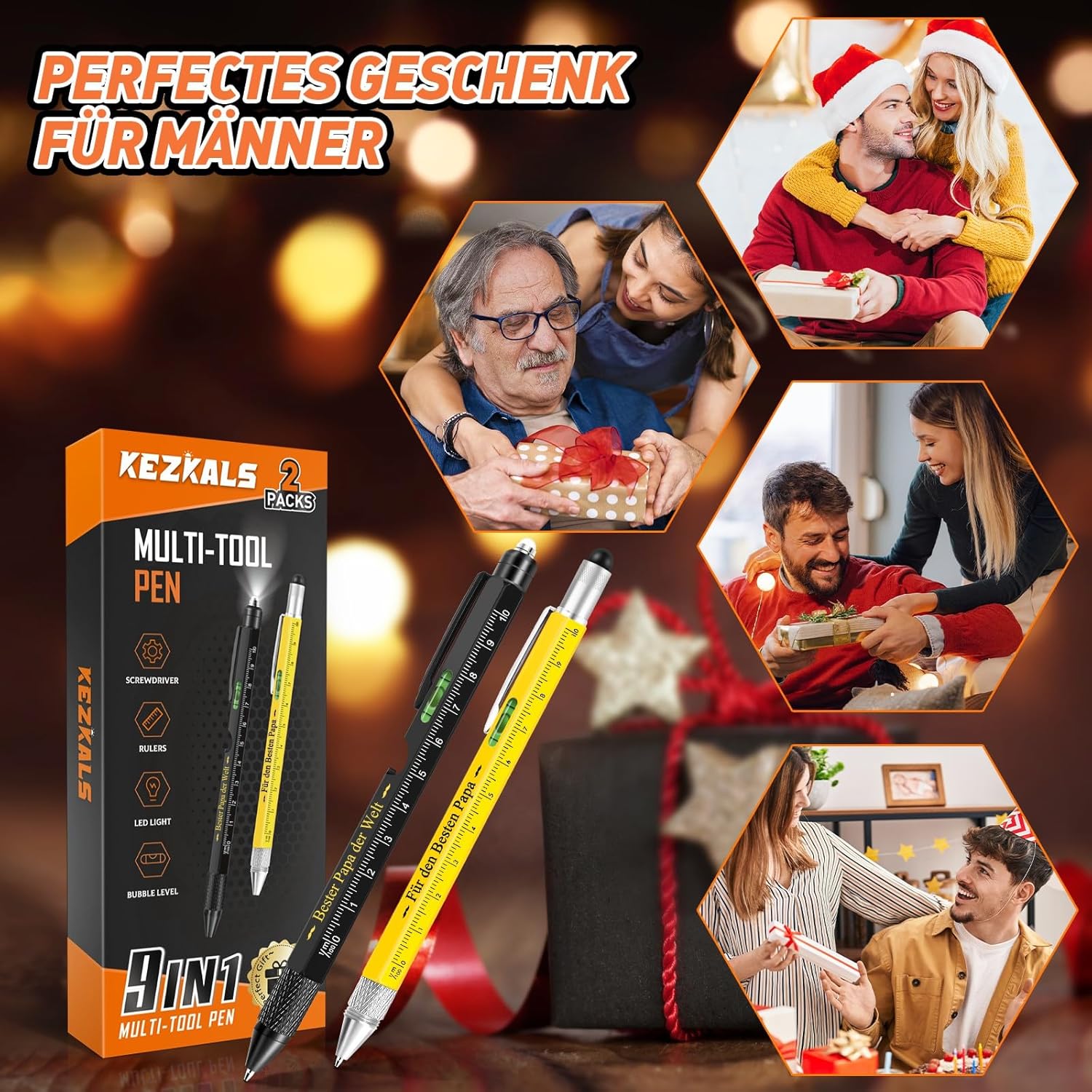 Thumbnail 1 de KEZKALS Vatertagsgeschenk für Papa – 2er-Set 9-in-1 Kugelschreiber mit Gravur „Bester PAPA der Welt“