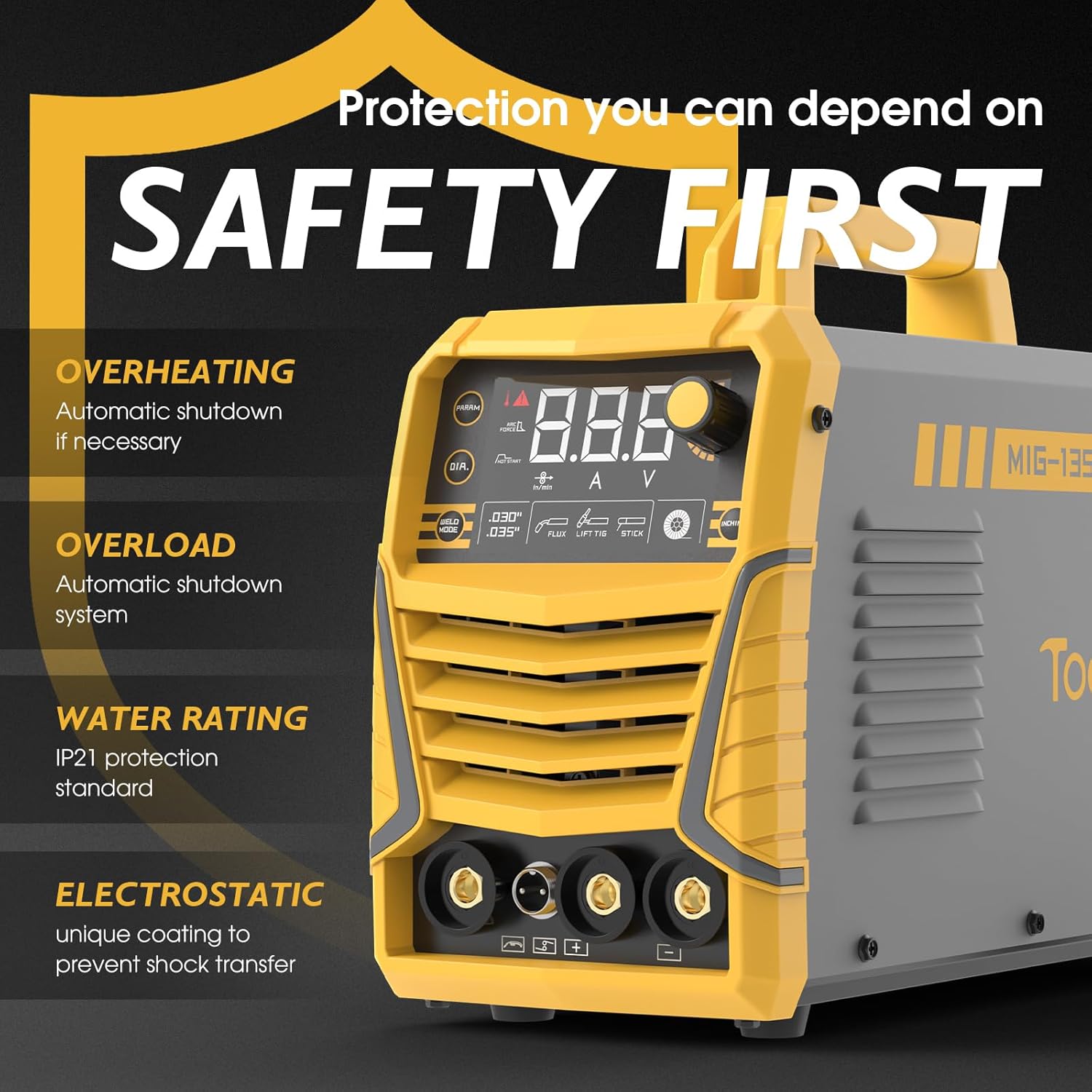 Thumbnail 3 de TOOLIOM 135A Gasless Flux Core MIG Welder 110V (3-in-1 MIG/Stick/Lift TIG) with LCD Display