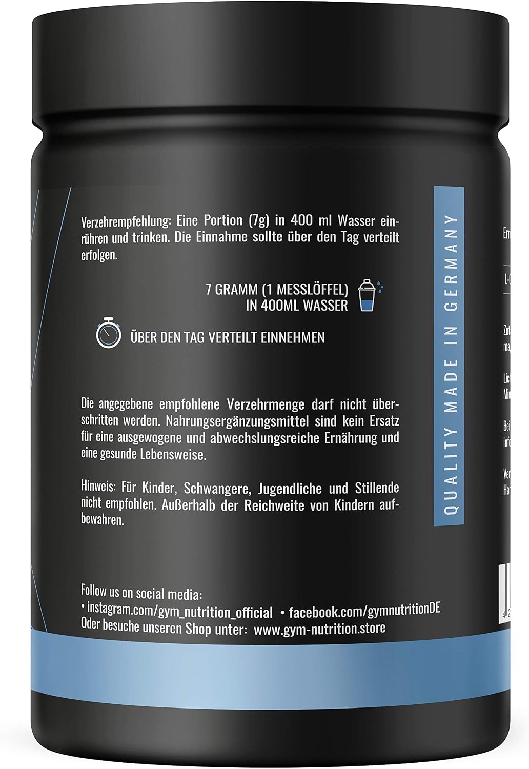 Detalle de Ultrareines L-Glutamin Pulver extra hochdosiert (500 g) – vegan, laborgeprüft – Eistee Himbeere