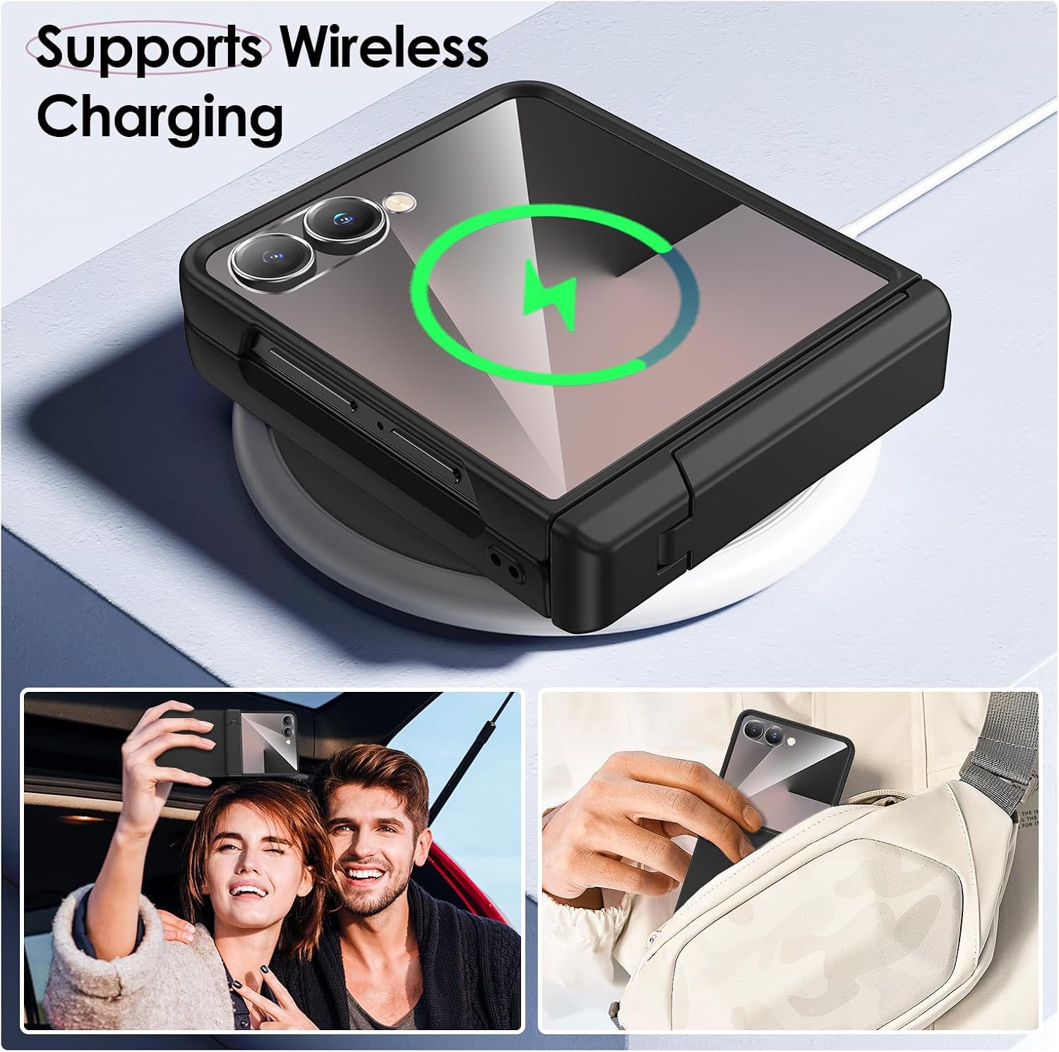 Detalle 2 de HWeggo Case for Galaxy Z Flip 7: hinge protection, built‑in screen protector and hidden kickstand