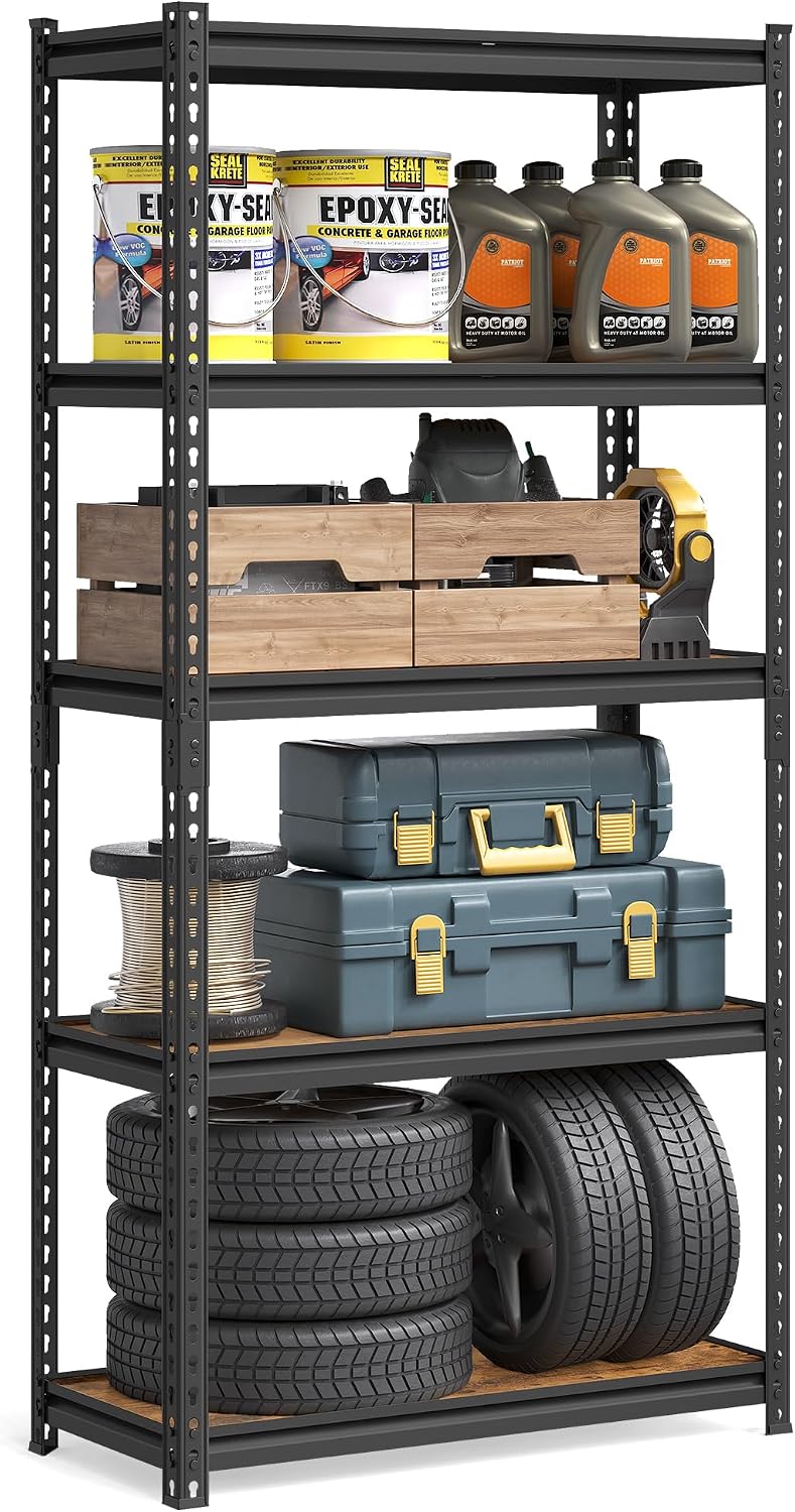 Detalle de SONGMICS COZORY GLR450B11 5-Tier Steel Shelving Unit with Adjustable MDF Shelves