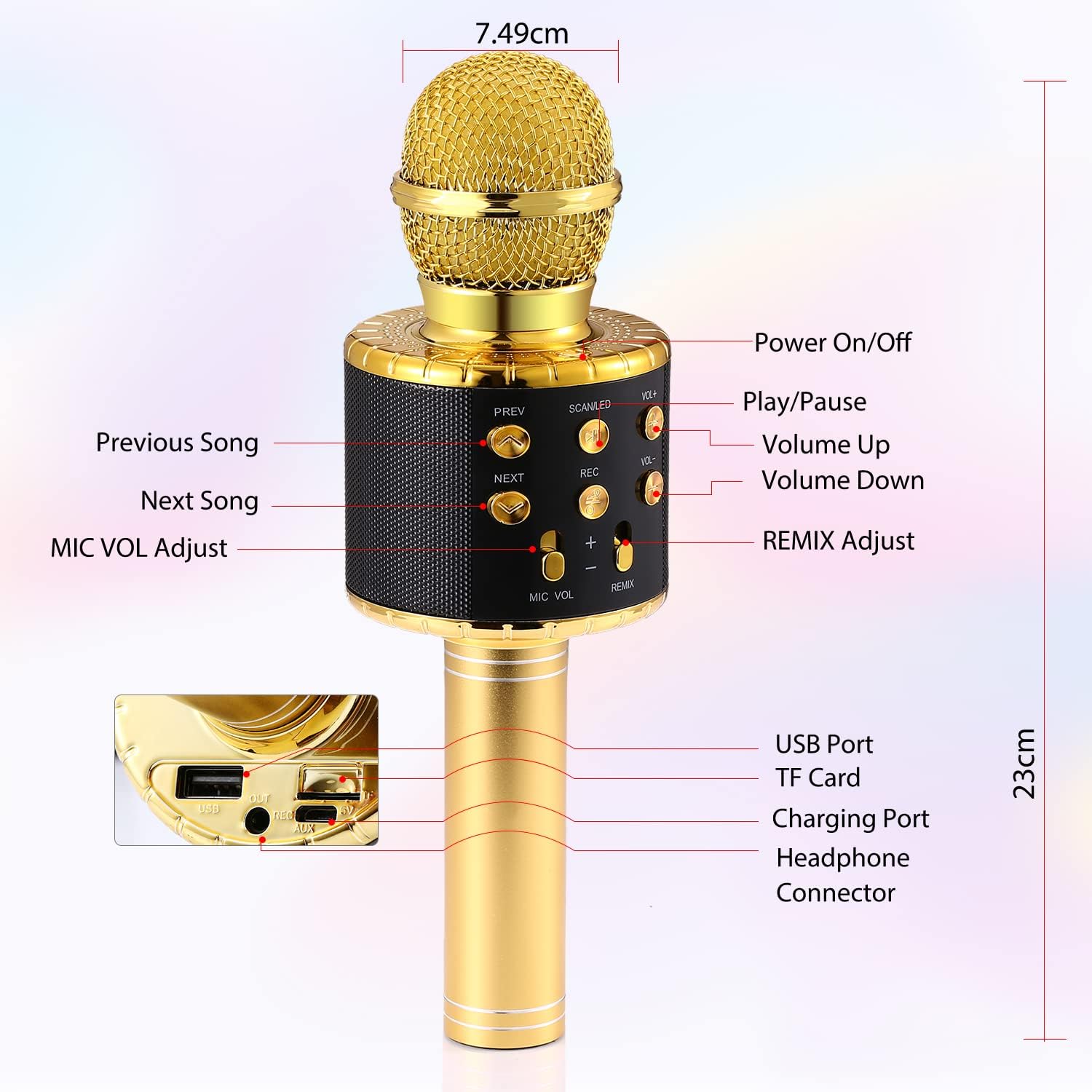 Detalle de Fede Karaoke Mikrofon – Drahtloses Bluetooth-Mikrofon mit Lautsprecher, Stimmenwechsel und LED-Display