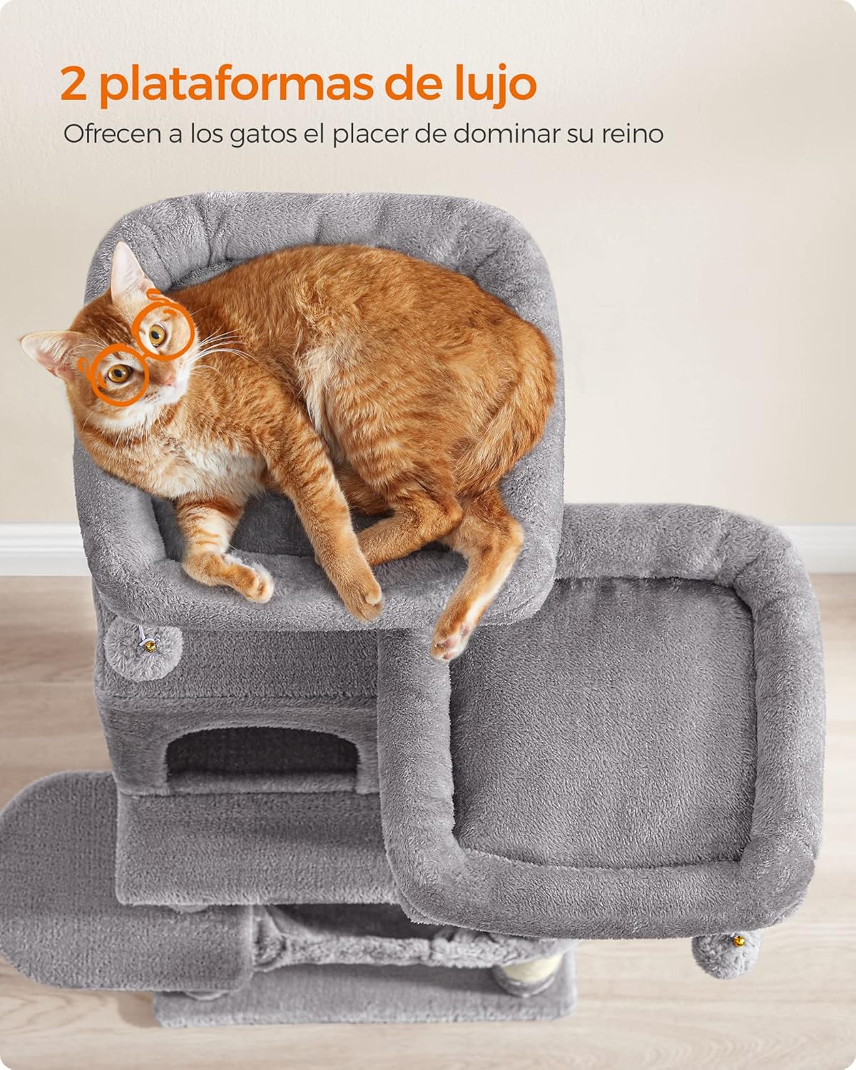 Detalle de Feandrea Albero per Gatti Alto 112 cm – Tiragraffi Multilivello con 11 pali, grotta, amaca e accessori
