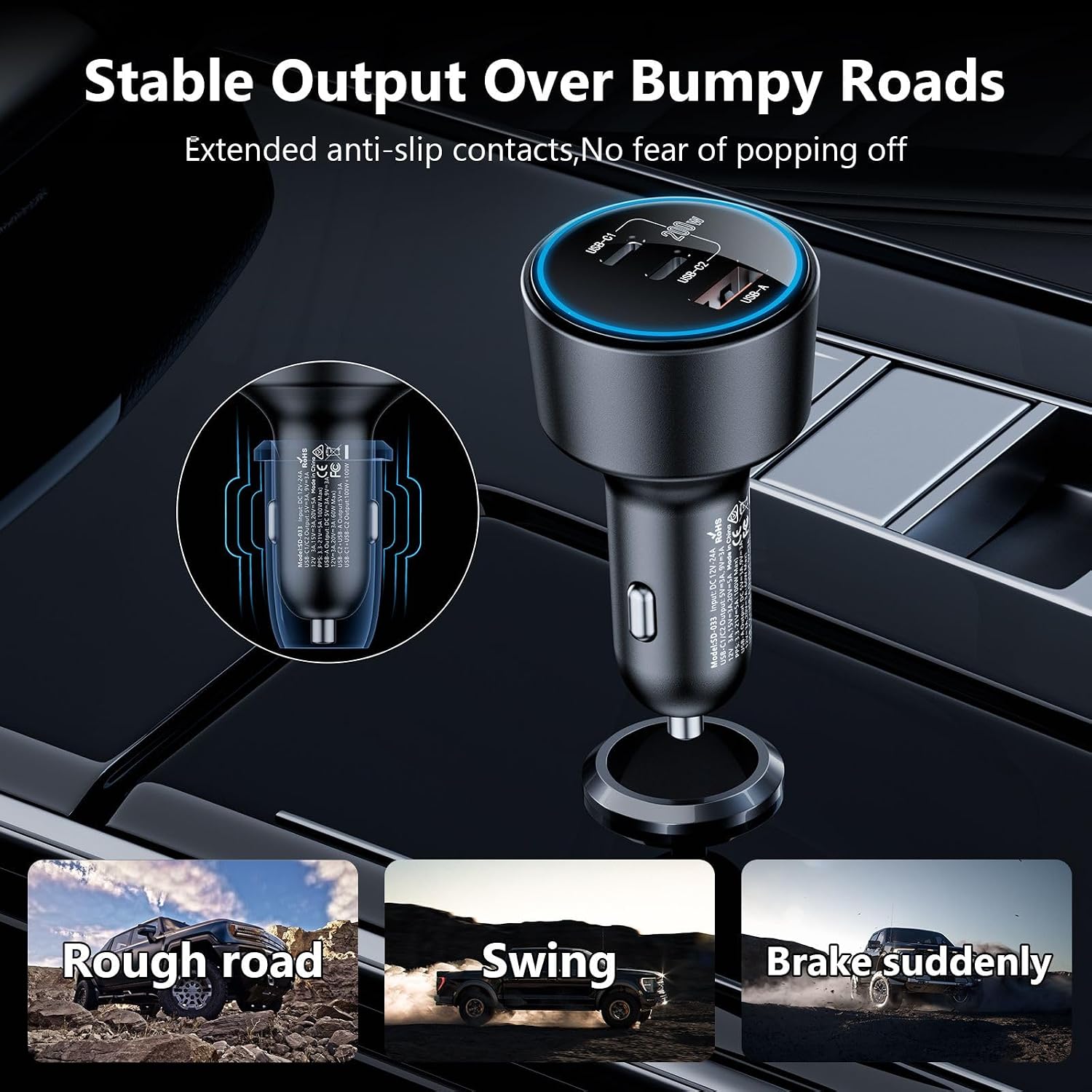 Thumbnail 6 de USB C Car Charger 200W Dual PD 100W + USB-C PD3.0/QC4.0 Car Charger for 12V-24V Vehicles
