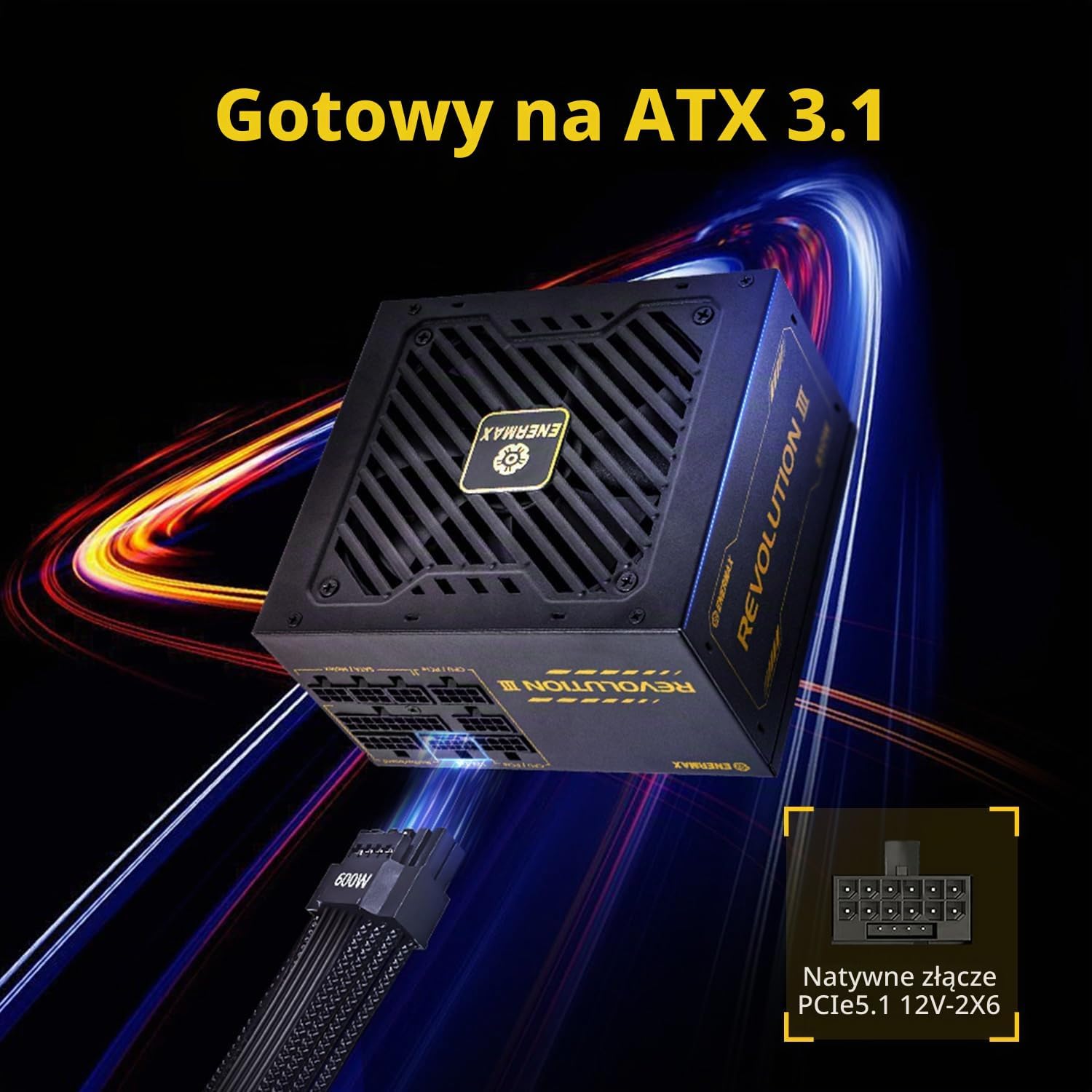 Thumbnail 4 de ENERMAX Revolution III 1000 W – zasilacz ATX 3.1, PCIe 5.1, modularny, 80 PLUS Gold