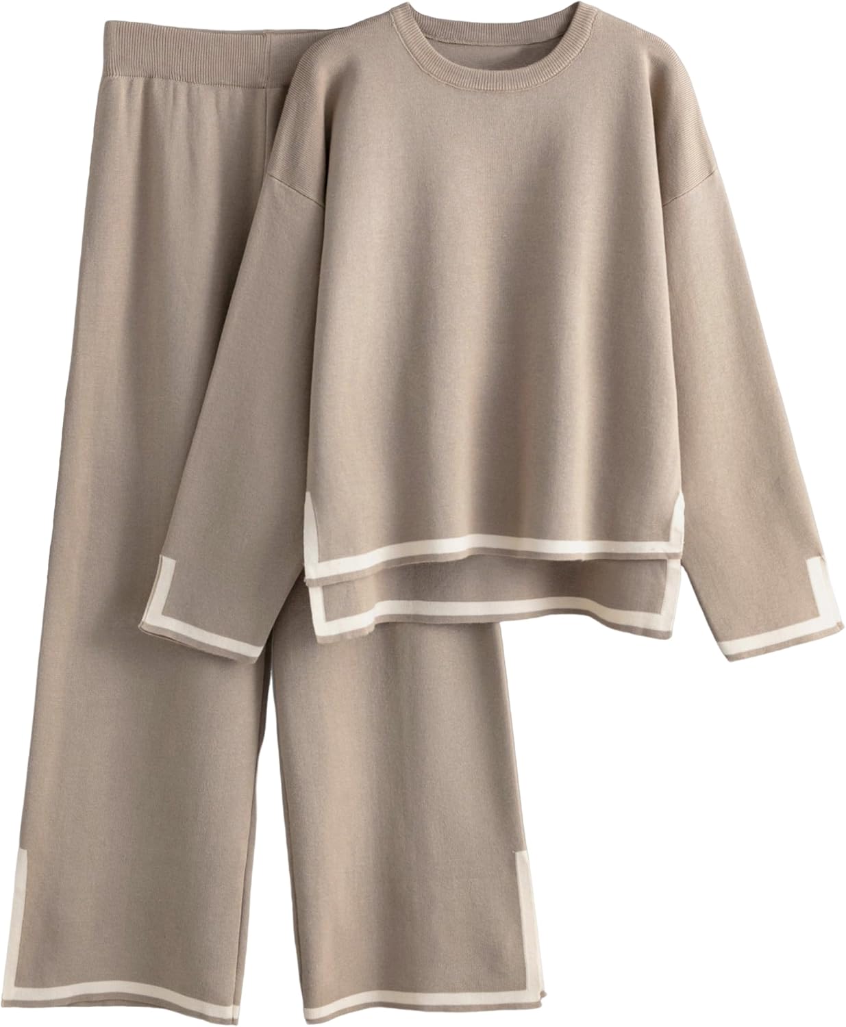 Detalle de Tanming W101112C Women's Knit Lounge Set with Long-Sleeve Top and Wide-Leg Pants