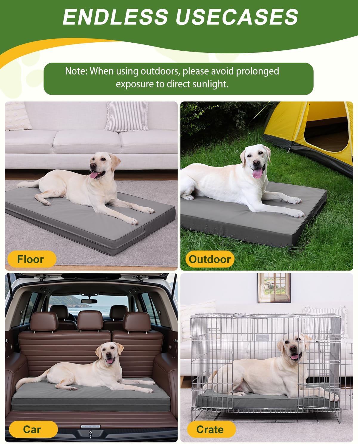 Thumbnail 6 de Favodormir Waterproof Large Dog Bed for Crate (Orthopedic Mattress) 104x68x8cm, Grey