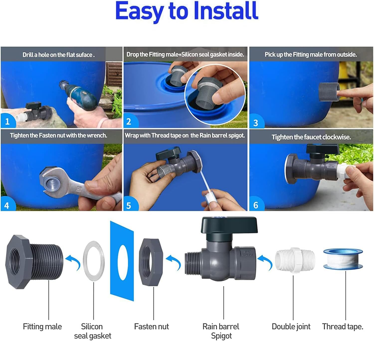 Detalle de PVC Rain Barrel Valve Kit, 3/4 Inch