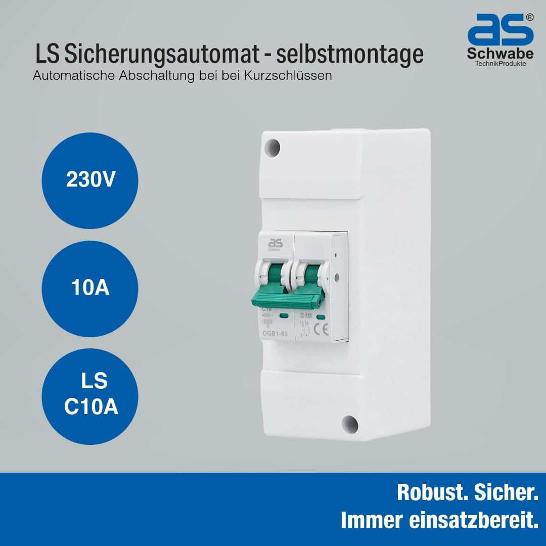 Detalle 2 de as - Schwabe LS Sicherungsautomat C10A 2-polig, 230V/10A – Sicherungskasten für Caravan, Wohnwagen und Wohnmobil