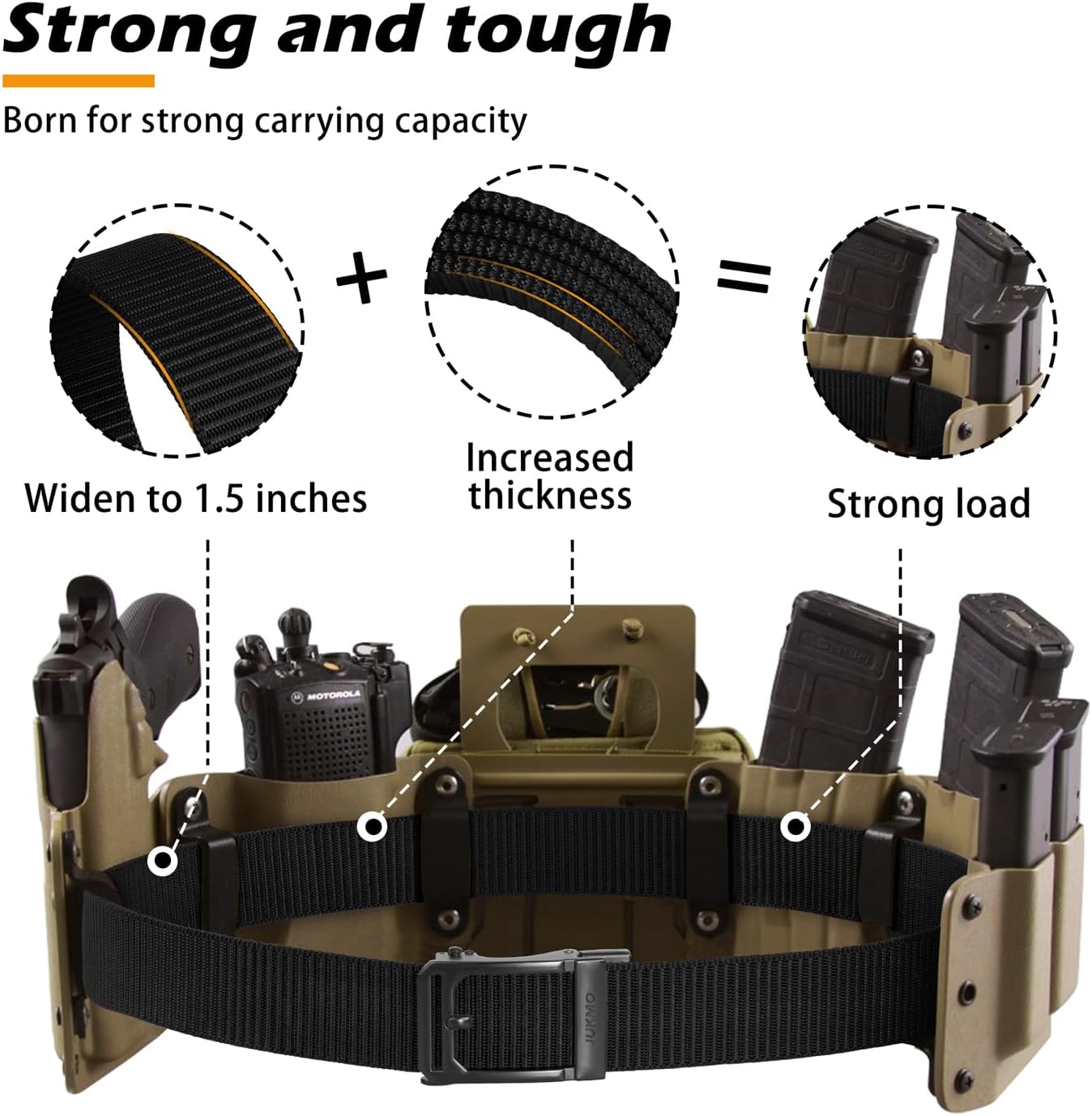 Detalle 2 de JUKMO Men’s Ratchet Tactical Belt (1.5-inch) with Automatic Slide Buckle, Adjustable Nylon Web Work Belt