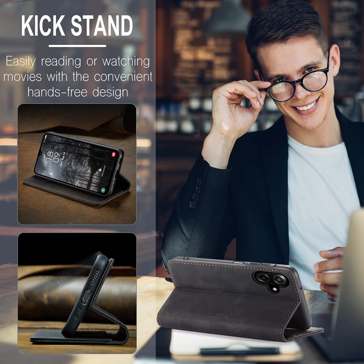 Thumbnail 6 de Monweicz Handyhülle für Samsung Galaxy A07 – klappbares Flip Case mit Kartenfach, Magnetverschluss & Standfunktion (Schwarz)