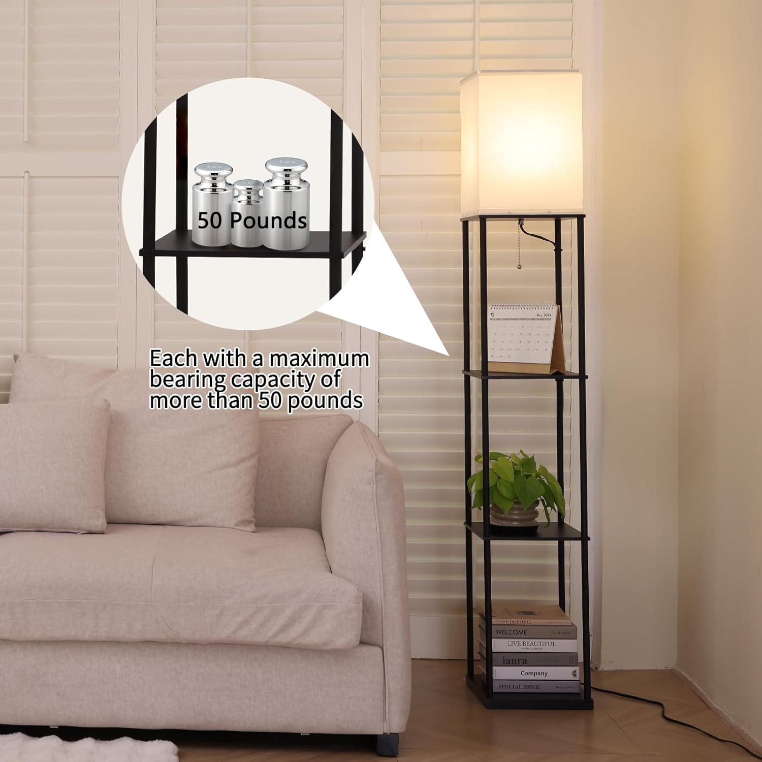 Thumbnail 2 de Gupuzm Floor Lamp with Shelves — Modern Square Standing Lamp with 3-Color Temperature Bulb (Black)