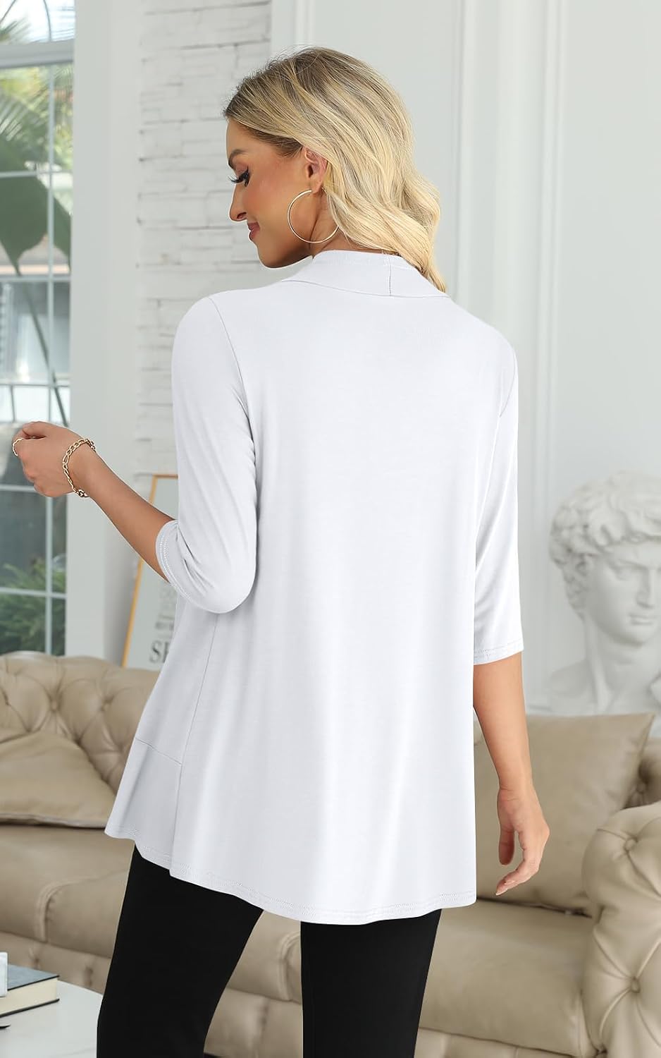 Detalle 2 de Yincro Women’s Casual 3/4 Sleeve Open-Front Cardigan (Lightweight & Soft)