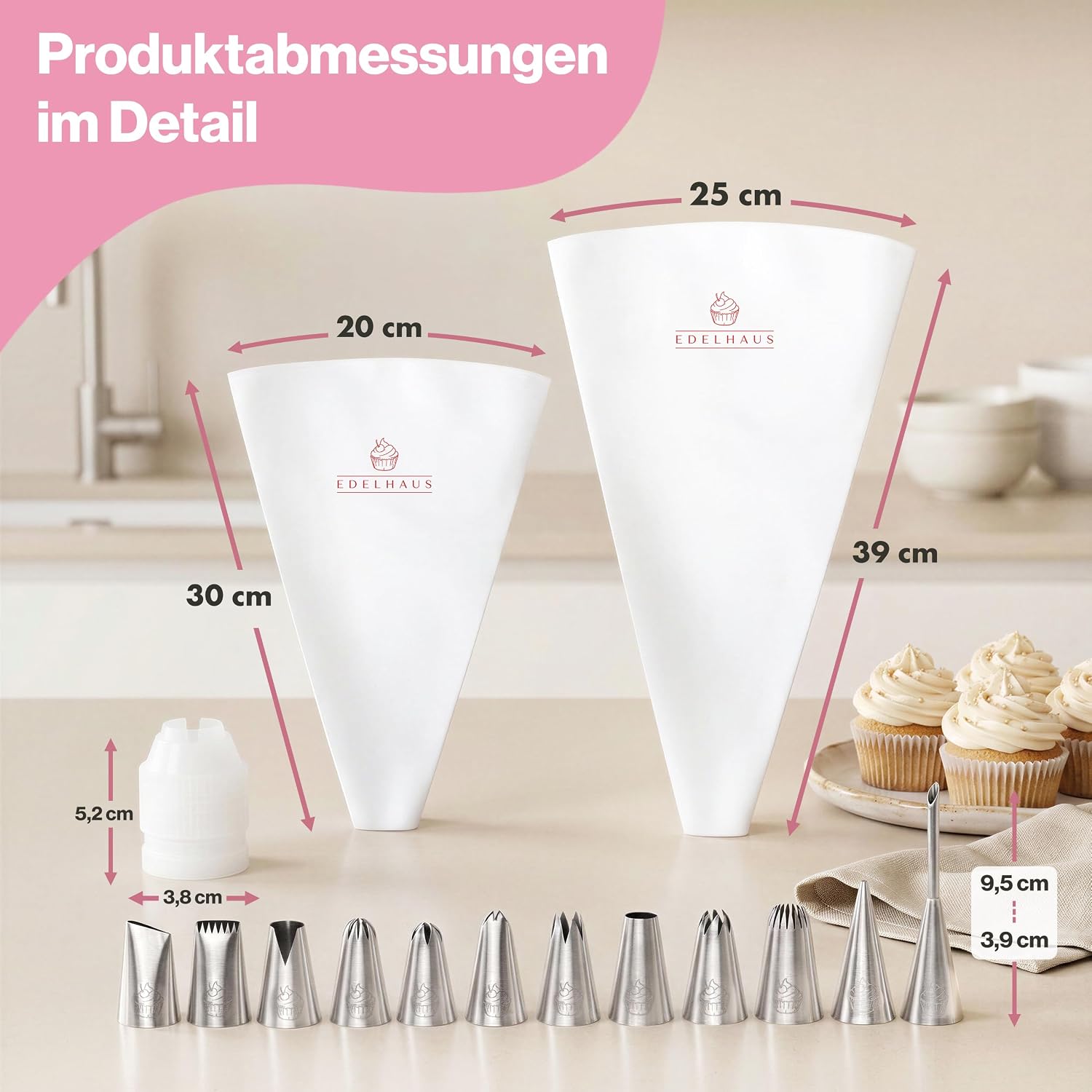 Detalle 2 de EDELHAUS Premium Spritzbeutel-Set 2-teilig (17-teilig) mit Edelstahldüsen, 30 cm & 40 cm