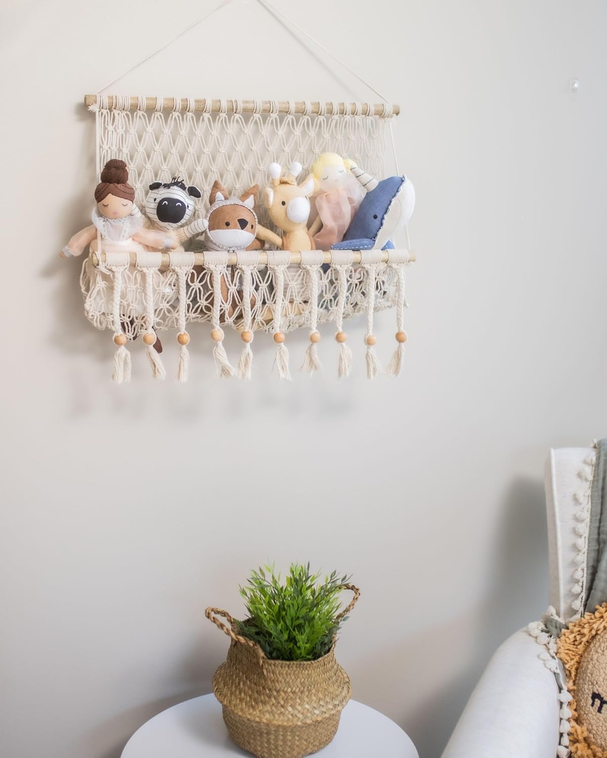 Detalle 2 de Crane Baby BC-180WD-3 Willow Macrame Hanging Storage Bin, Natural Cotton