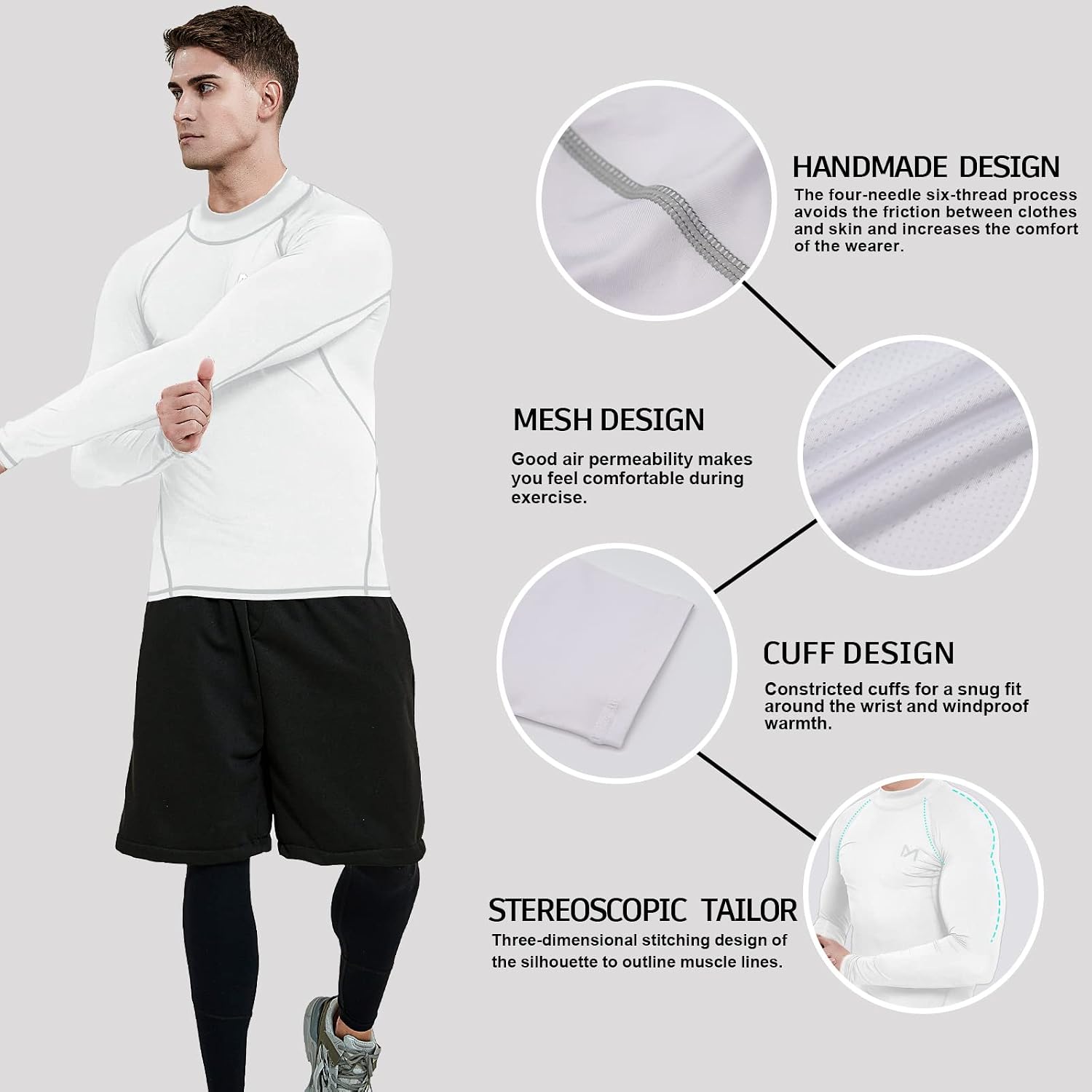 Detalle 1 de MEETYOO Kompressionsshirt Herren – langärmeliges Funktions- & Laufshirt mit Feuchtigkeitsmanagement