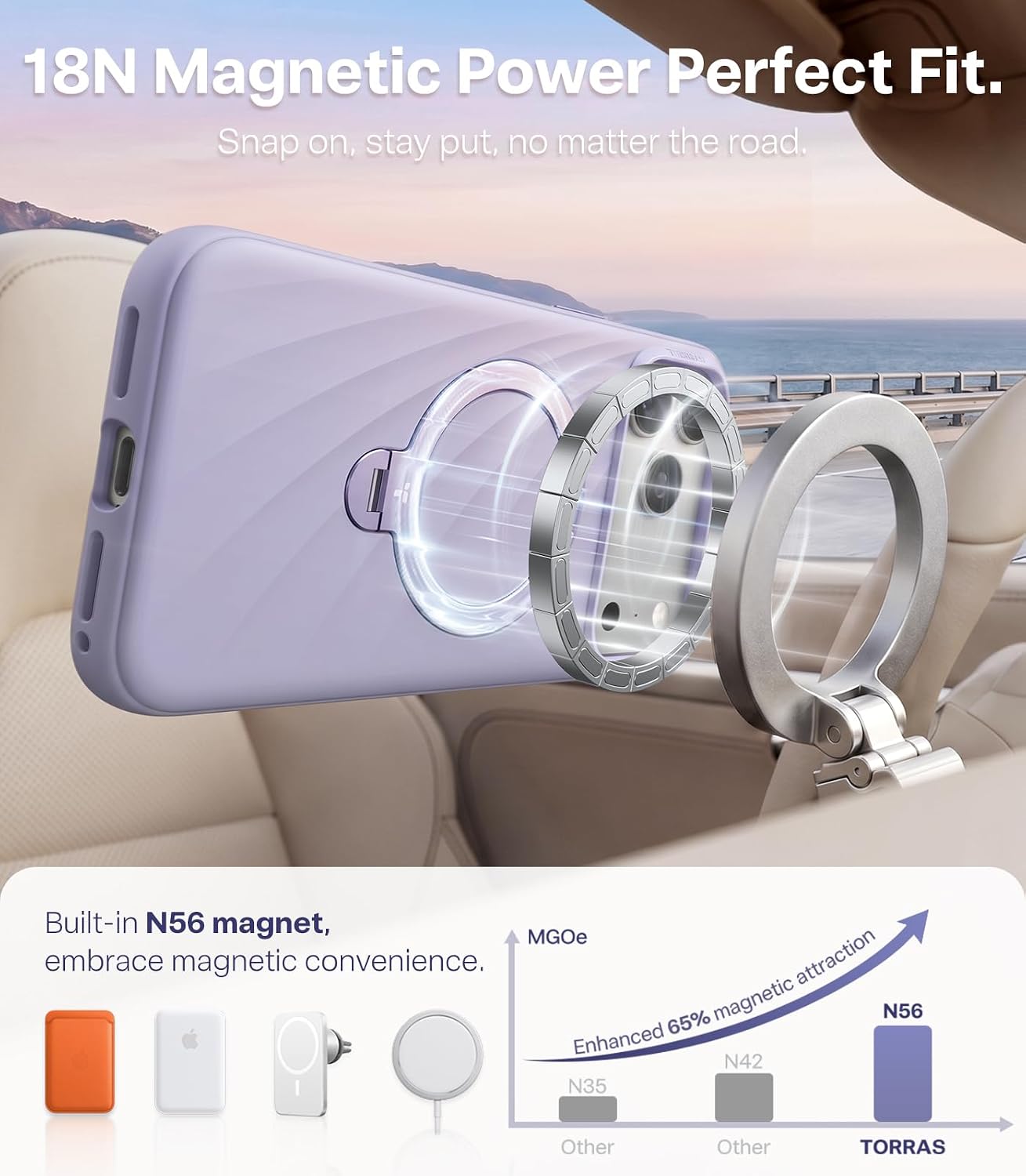 Thumbnail 5 de TORRAS Q3 Wind Silicone Case for iPhone 17 Pro Max with MagSafe, 360 Spin Stand, Lilac Haze