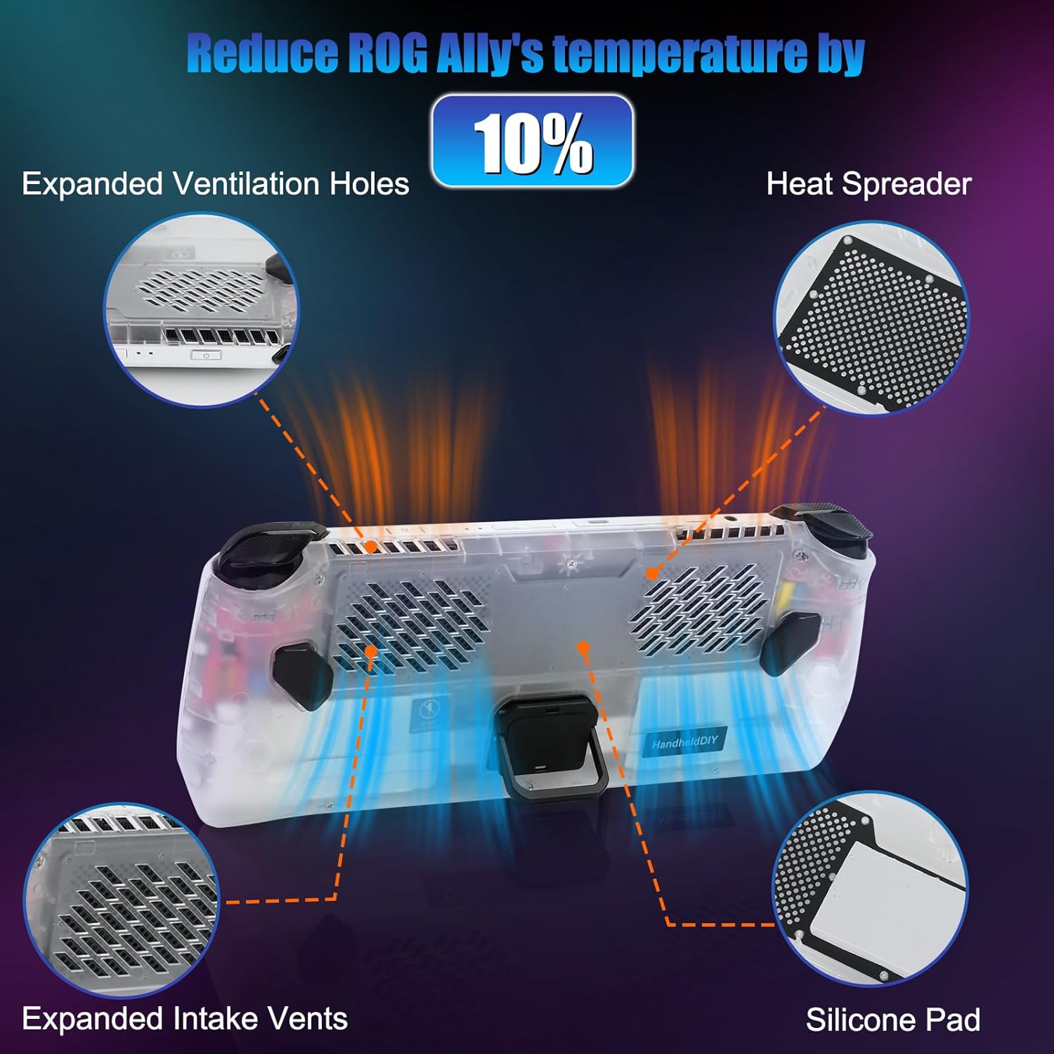 Thumbnail 2 de HandheldDIY Modcase for ASUS ROG Ally (Translucent) – heat management shell with kickstand and custom nameplate