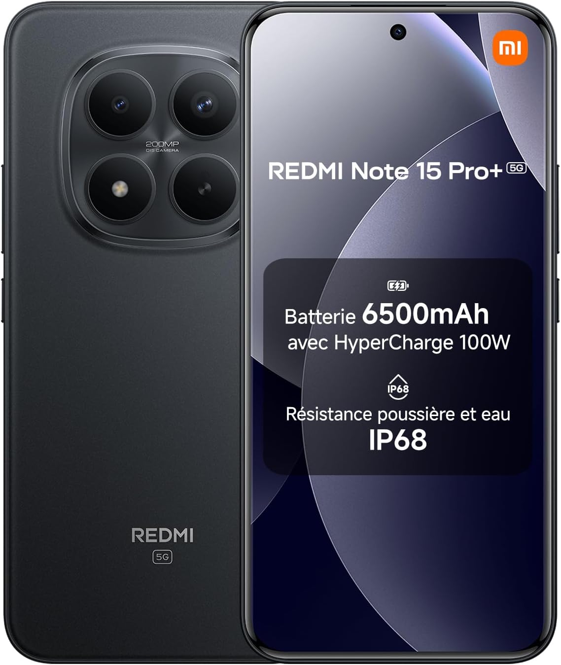 Detalle de Xiaomi Redmi Note 15 Pro+ 5G (12+512 Go) — écran AMOLED 1,5K 6,83" et batterie 6500 mAh, noir