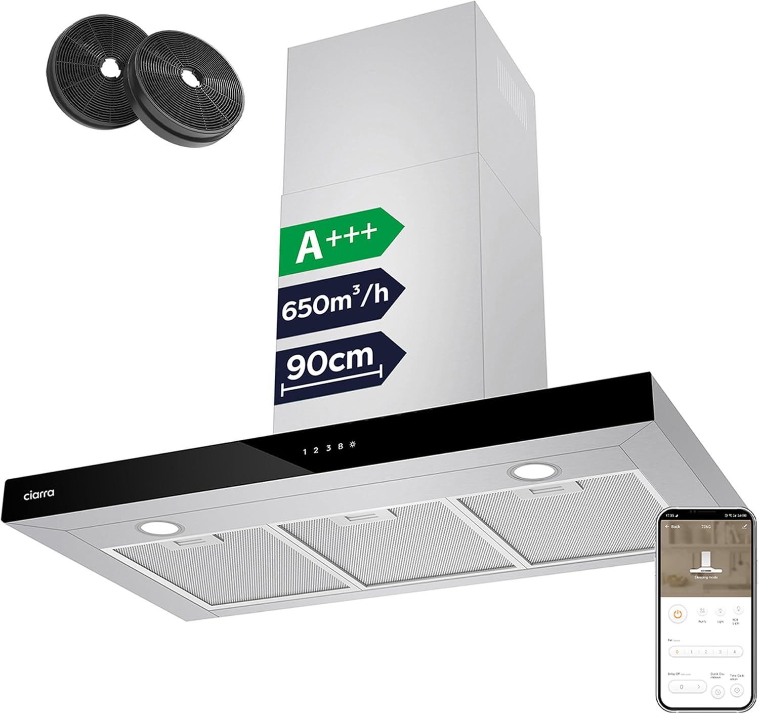 Detalle de CIARRA CBCS9102 Dunstabzugshaube 90 cm 650 m³/h