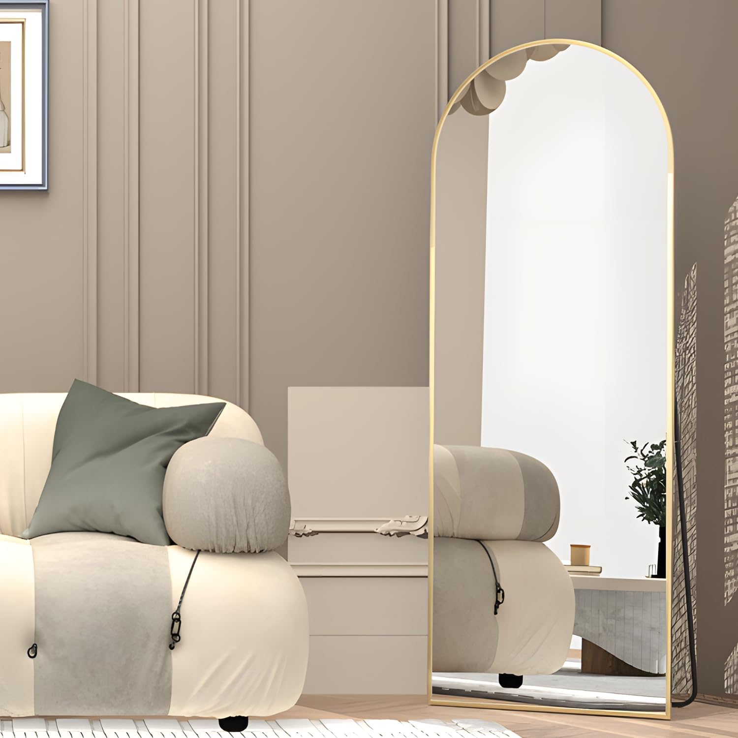 Thumbnail 1 de NEUWEABY gebogen vloerspiegel 162 x 53 cm, goudkleurig aluminium frame