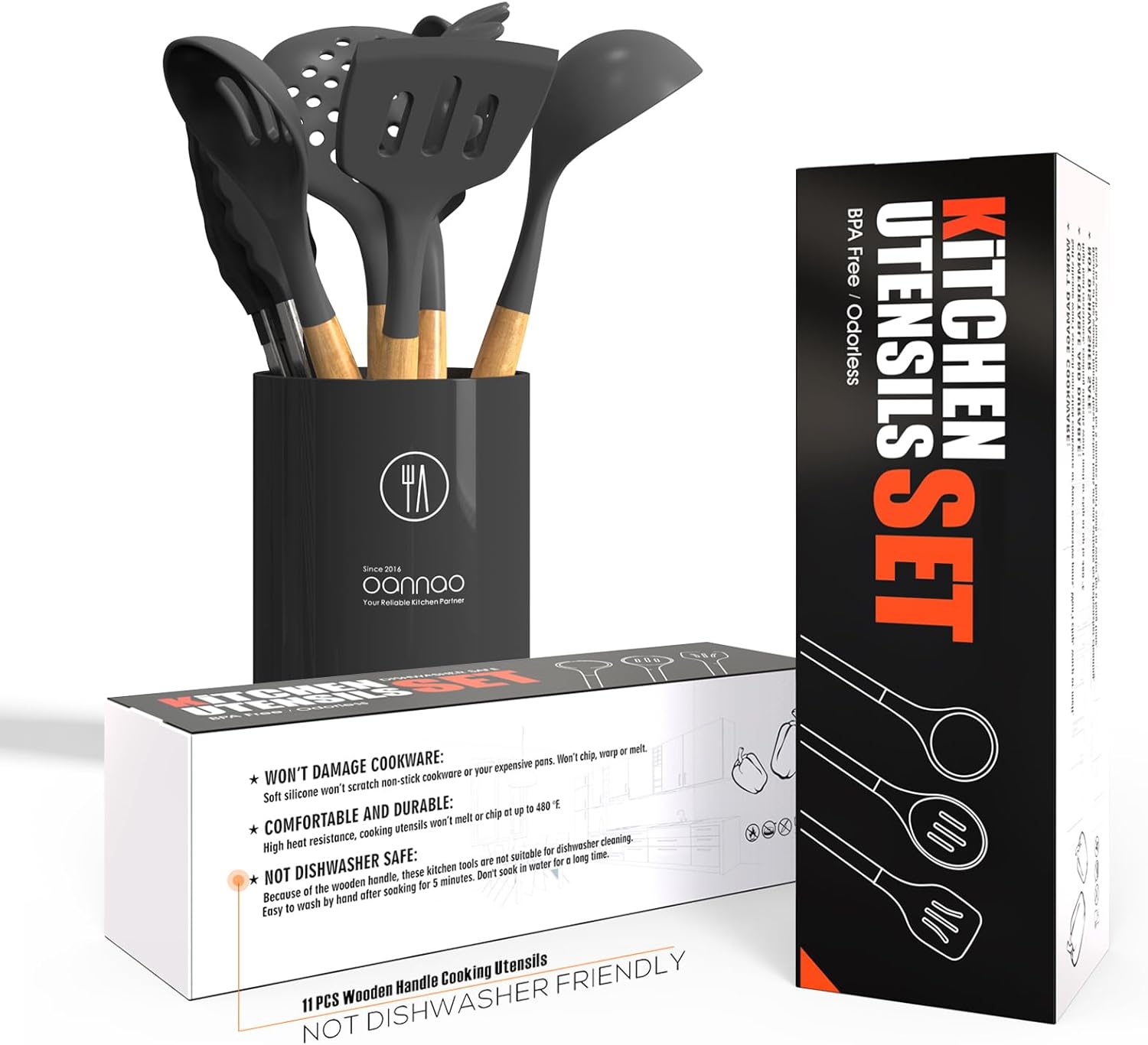 Thumbnail 4 de oannao Silicone Cooking Utensils Kitchen Utensil Set (BPA-Free) — Heat Resistant up to 446°F