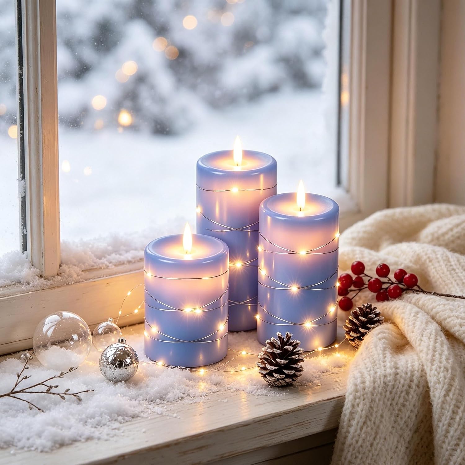 Detalle 2 de Da by Blue Real-Wax Flameless Taper Candles with Copper Lights and Remote, 3-Pack
