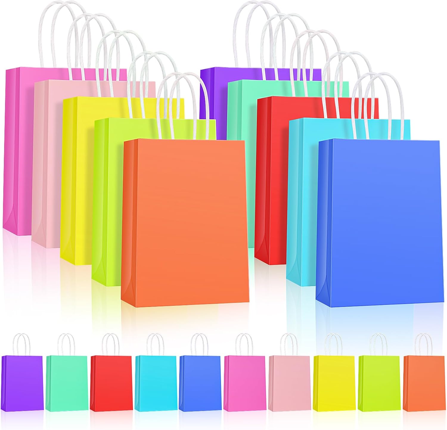 HOMIKLSA 50 Stück Geschenktüten mit Griffen 21 x 15 x 8 cm – bunte Kraftpapier-Tüten, kleine Größe