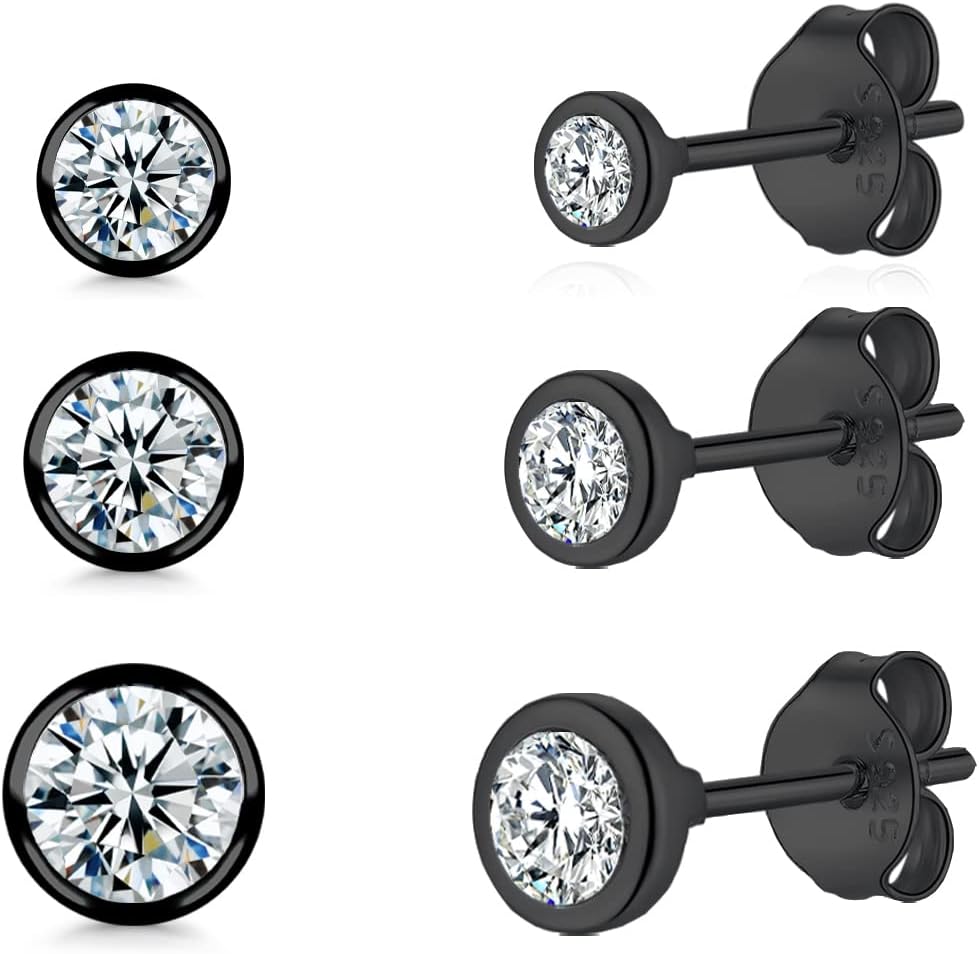 Detalle de Damen Ohrstecker Silber 925 – 3 Paar Klein, Zirkonia, Unendlichkeit, 2/3/4 mm