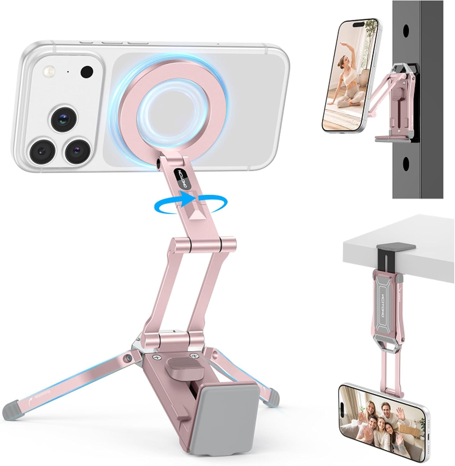 Detalle de OMOTON TP02-Pink-US Magnetic Phone Tripod, Pink, 360° Rotation, Foldable
