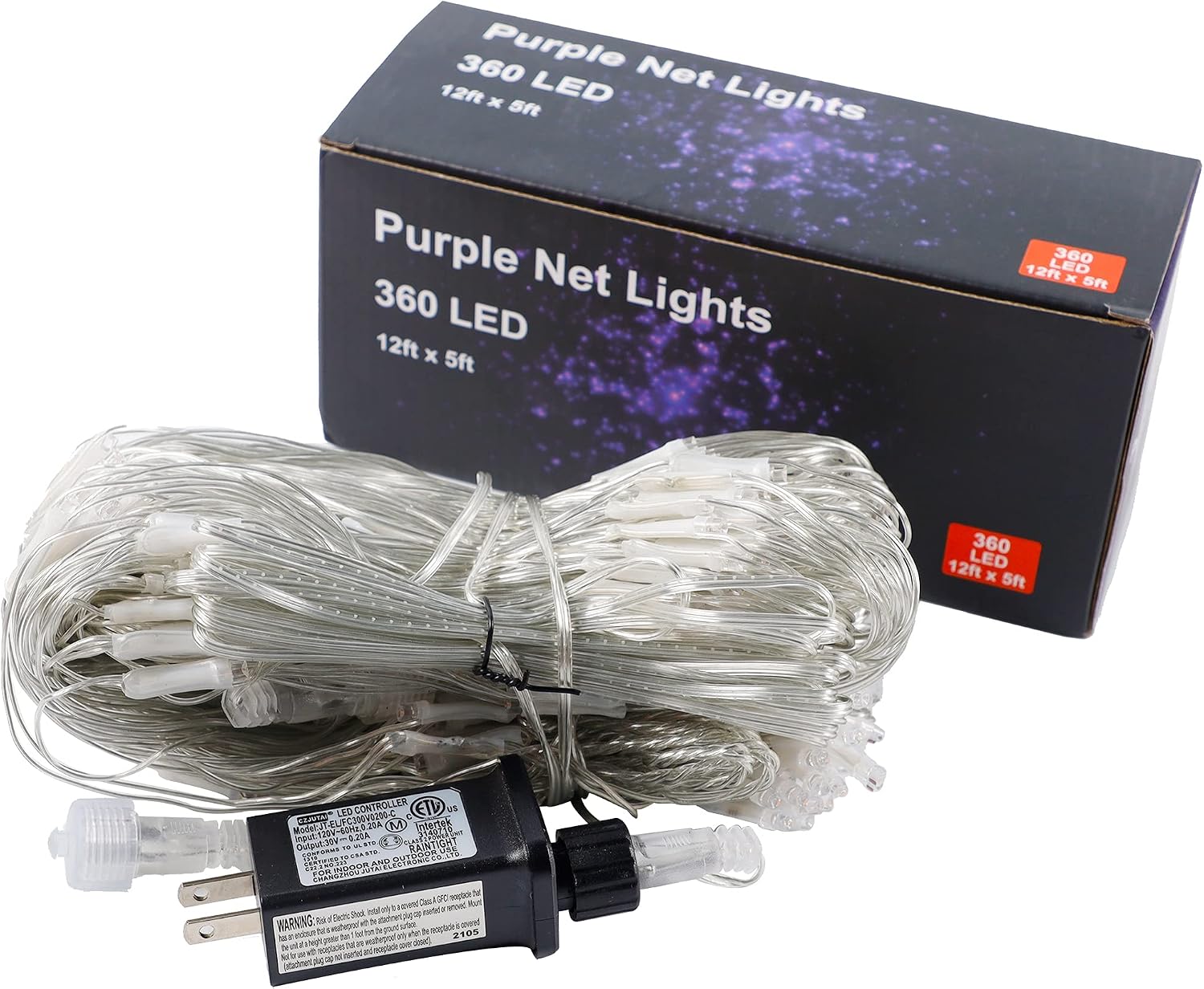 Detalle de WATERGLIDE HB-360WCOI Purple LED Net Lights, 12 ft x 5 ft, 8 Modes