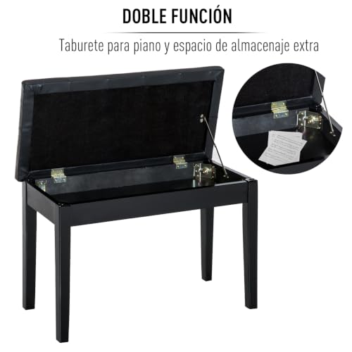 Thumbnail 6 de HOMCOM Banco de piano con almacenamiento, asiento de cuero sintético y patas de madera