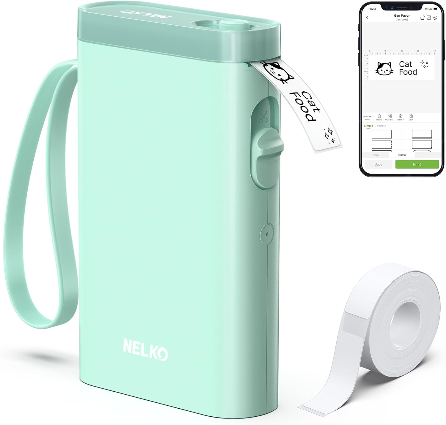 Detalle de Nelko P21 Bluetooth Label Maker, Inkless Thermal Printing, Green