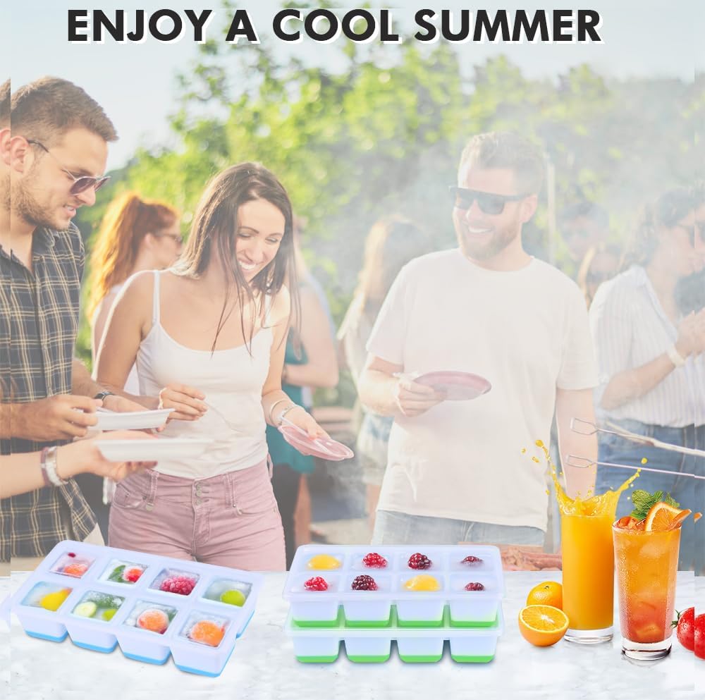 Thumbnail 6 de JRISBO Large Ice Cube Moulds: 4.5cm Square Ice Trays with Lids, Set of 4