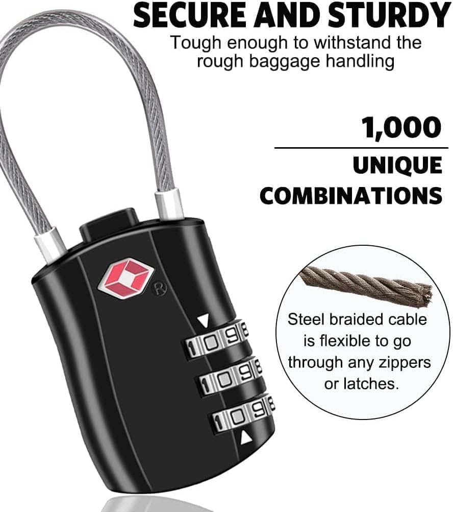 Thumbnail 4 de BeskooHome TSA Approved Luggage Locks (2 Pack) – 3-Dial Combination Zinc Alloy Padlocks