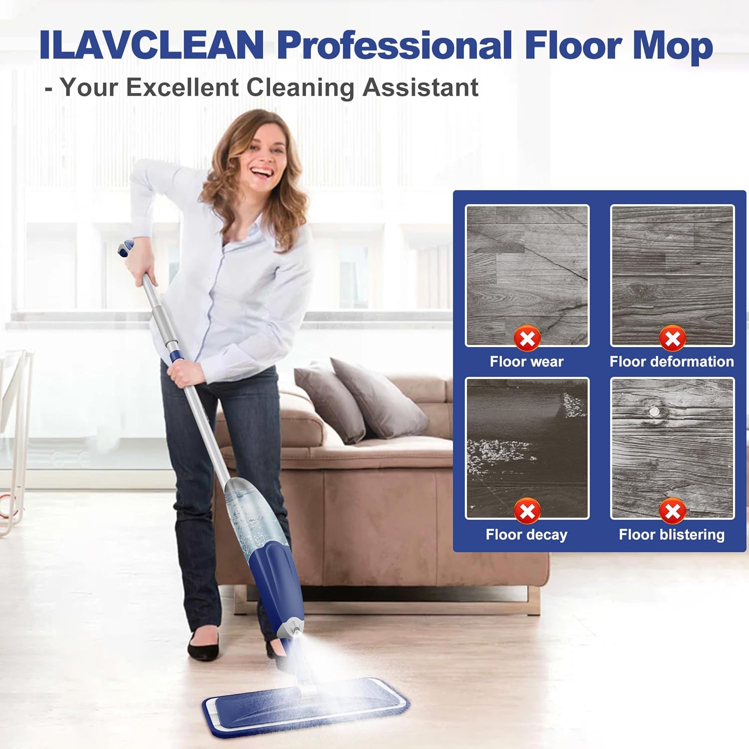 Thumbnail 1 de # Spray Mop Hardwood Floor Cleaning: 635ml Refillable Tank with 3 Washable Pads