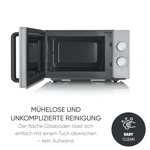Detalle de SEVERIN MW 9184 Solo-Mikrowelle mit Glasboden – 20 L, 800 W, Schwarz/Edelstahl matt