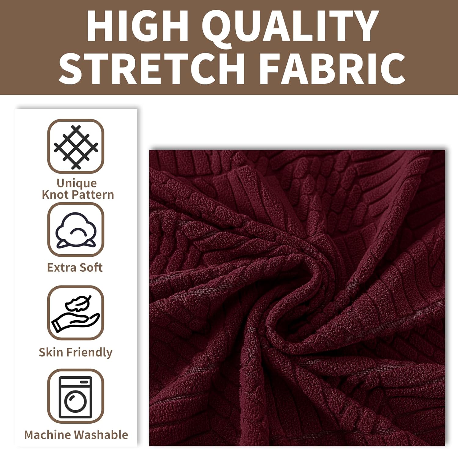 Thumbnail 3 de Ystyle Housse de canapé 2 places extensible bordeaux (139-175 cm) avec accoudoirs, antidérapante et lavable