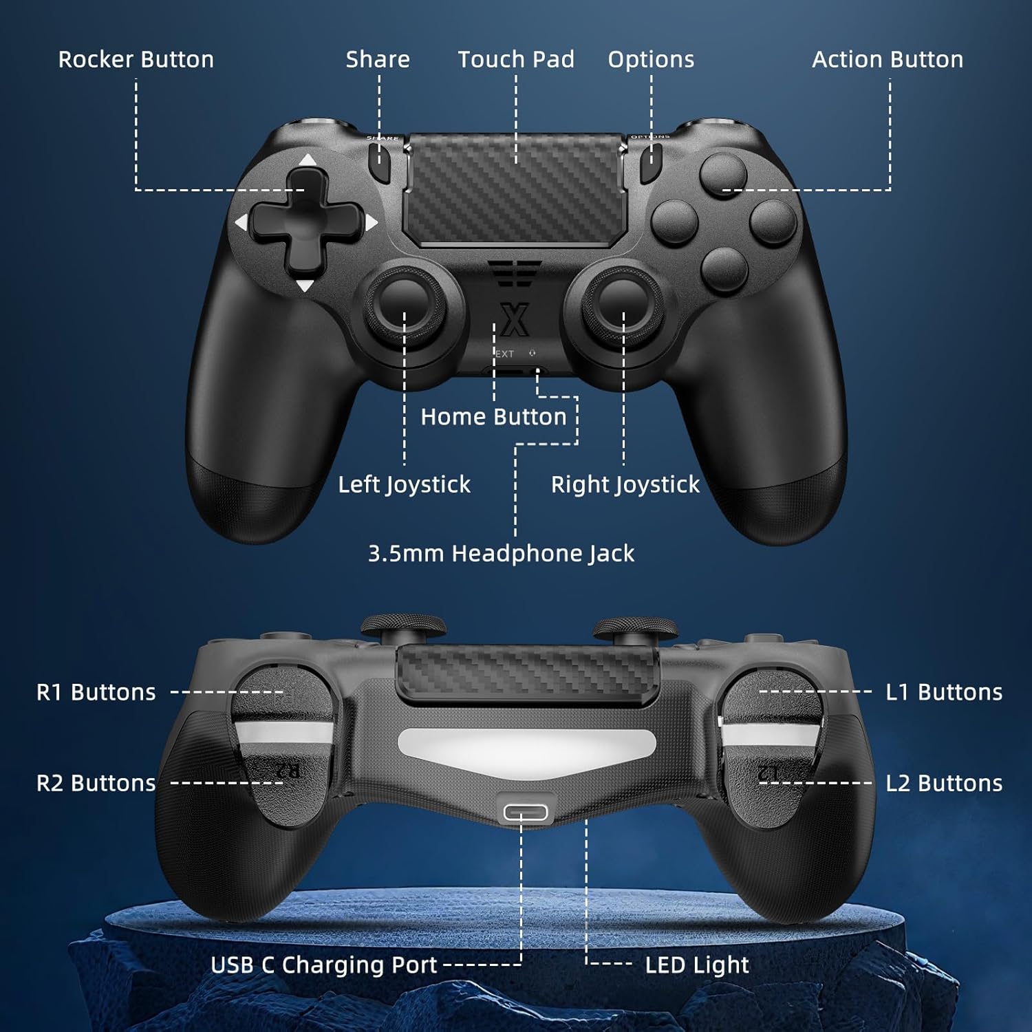Thumbnail 4 de Glitfix Wireless Controller für PS-4 (Pro/Slim) – kabelloser Gamepad mit Touchpad, 3,5 mm Audio, Dual Vibration
